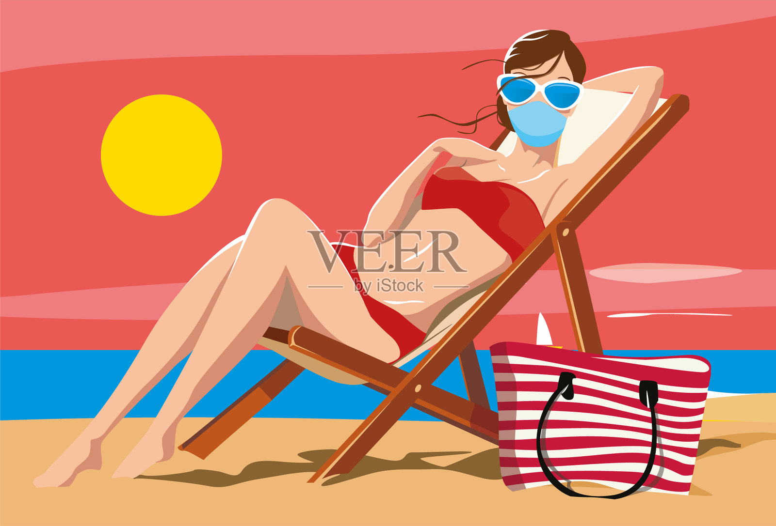 妇女日光浴面膜插画图片素材