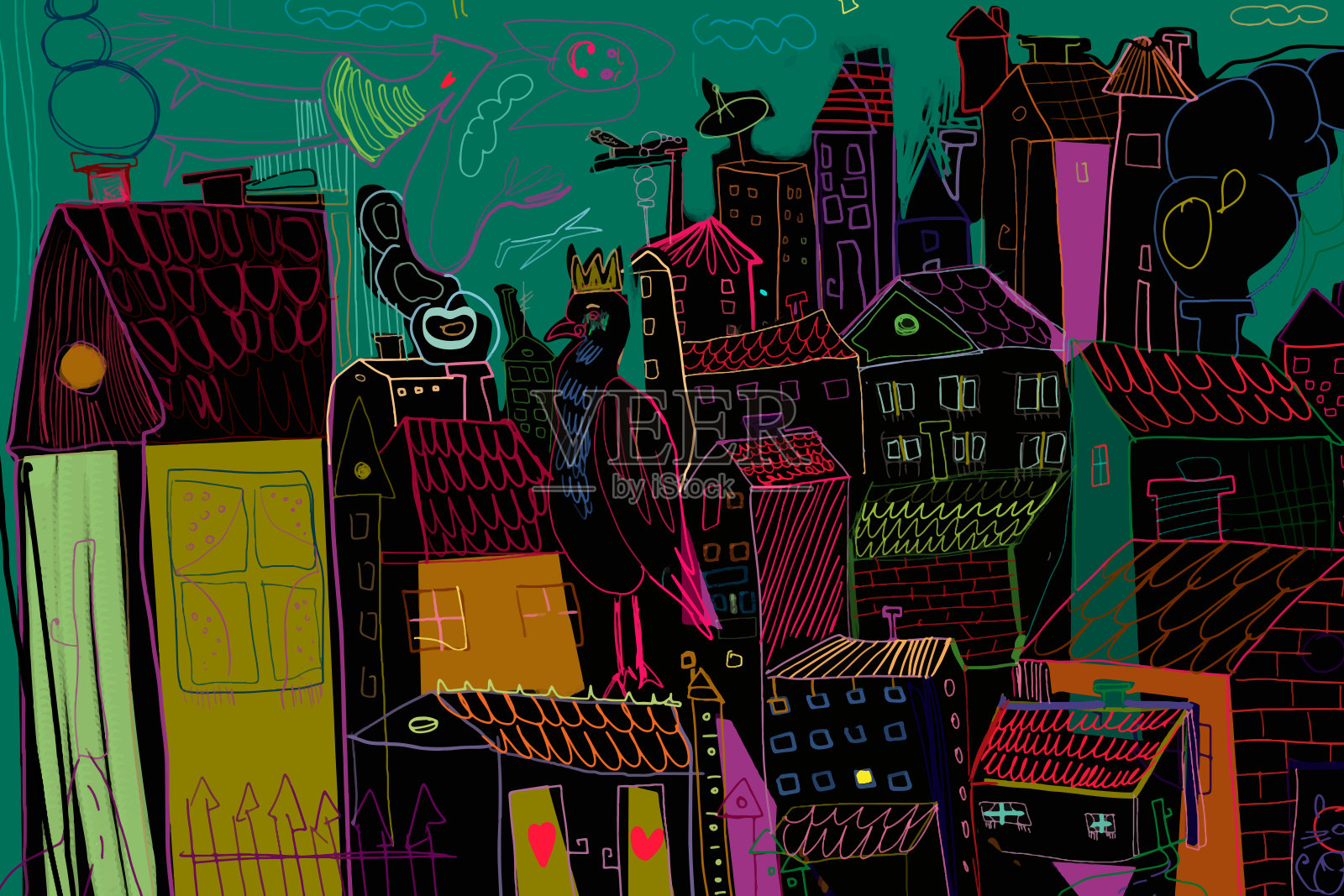 城市的创造性绘画插画图片素材