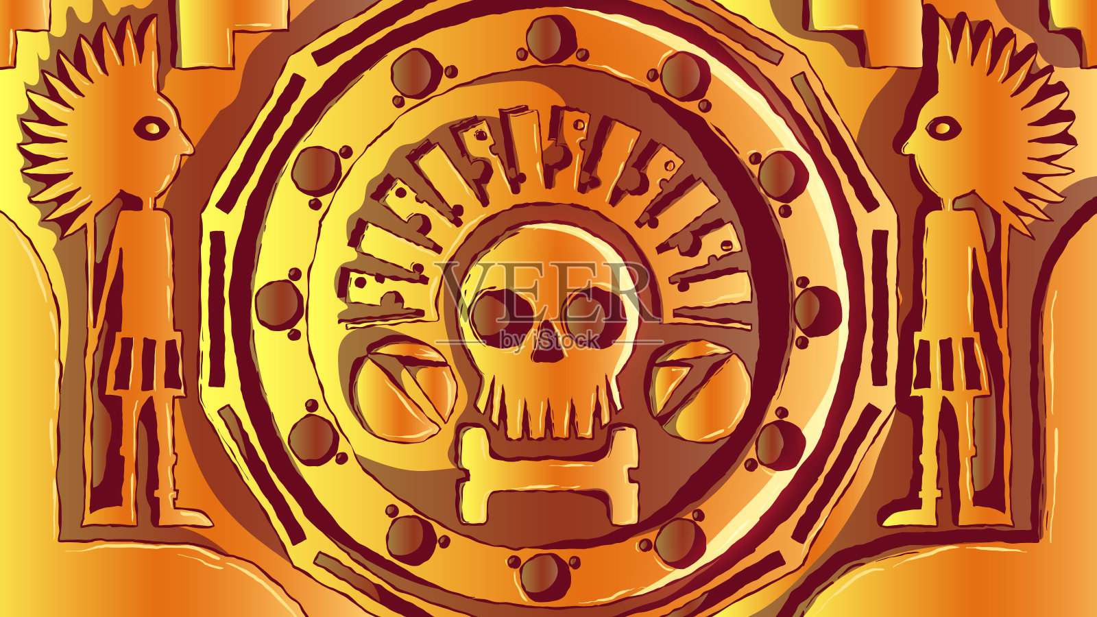 手绘矢量浅浮雕-浮雕图案上的黄金墙壁。插画图片素材