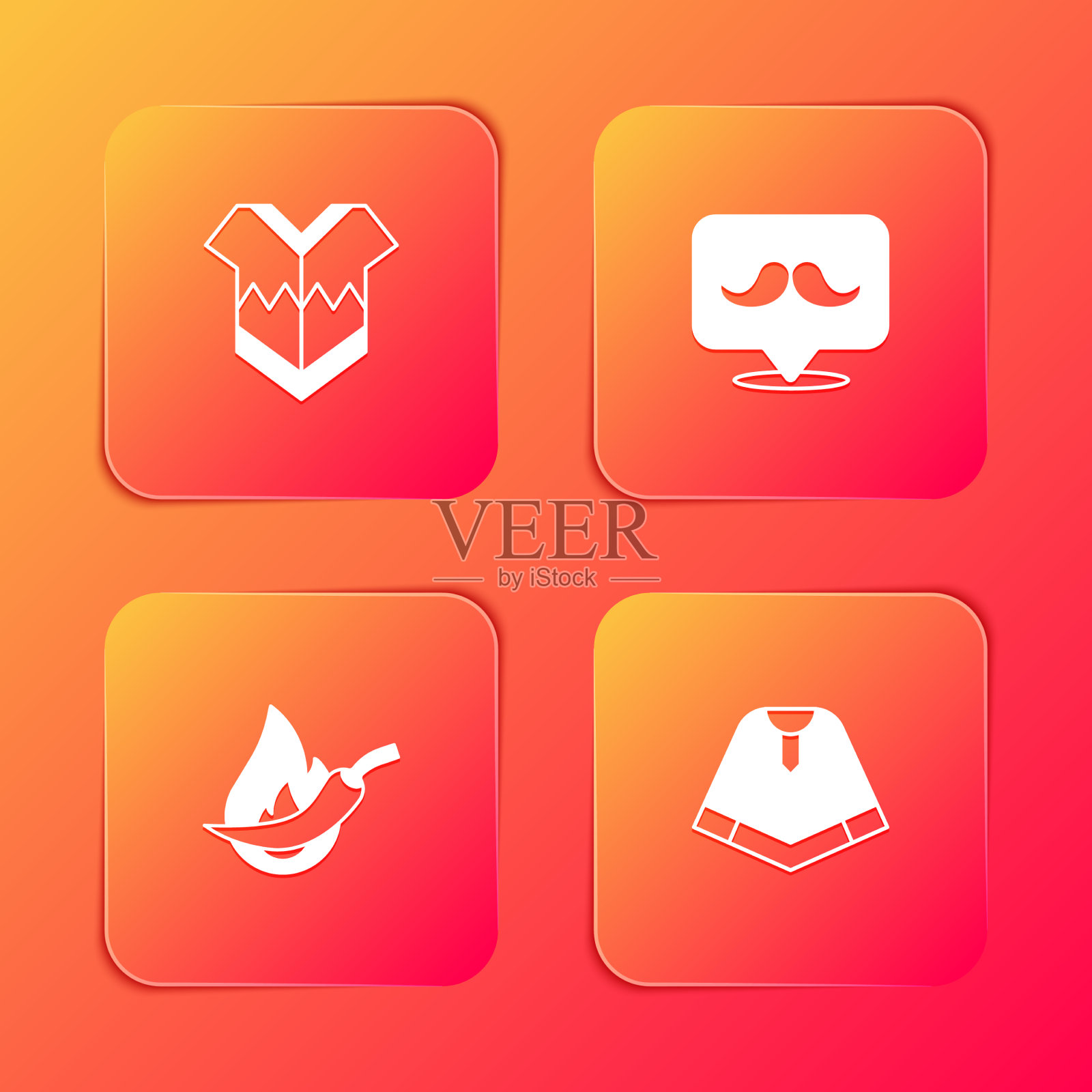 设置雨披胡子，辣椒，辣椒荚和图标素材