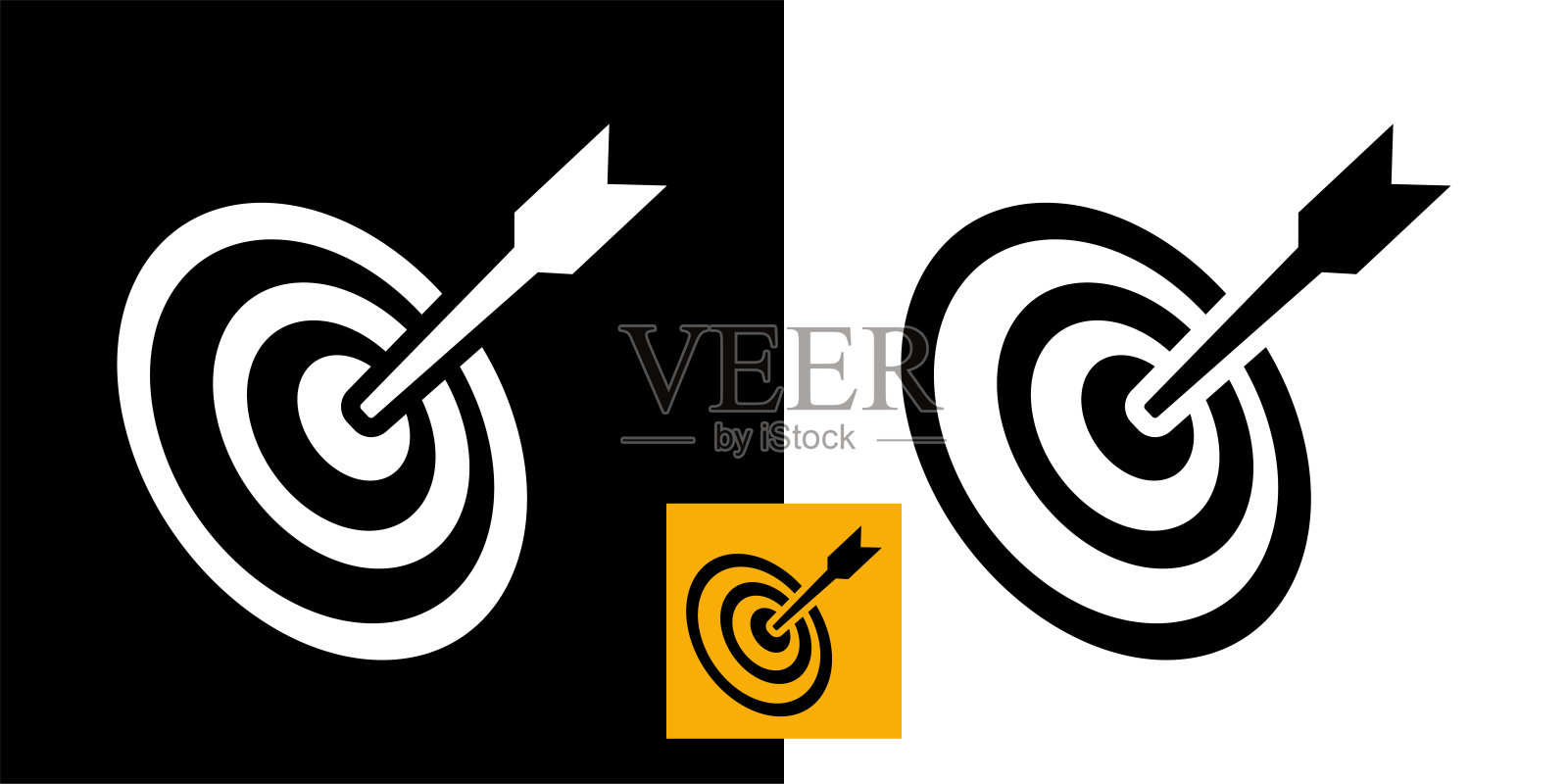 目标图标与飞镖，战略，在黑色背景和白色背景。图标素材