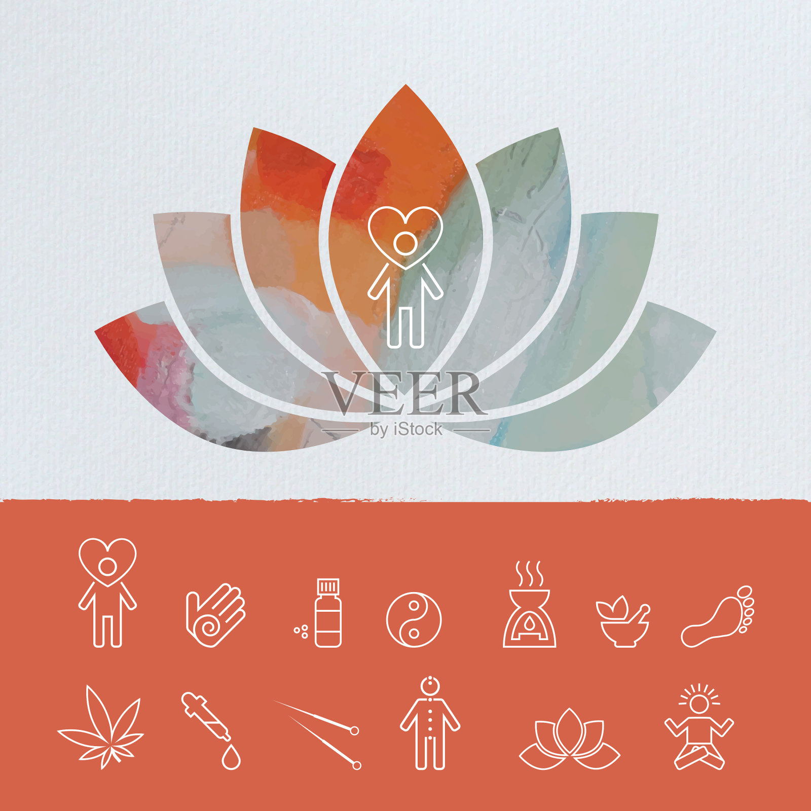 描绘替代医学的莲花和图标插画图片素材