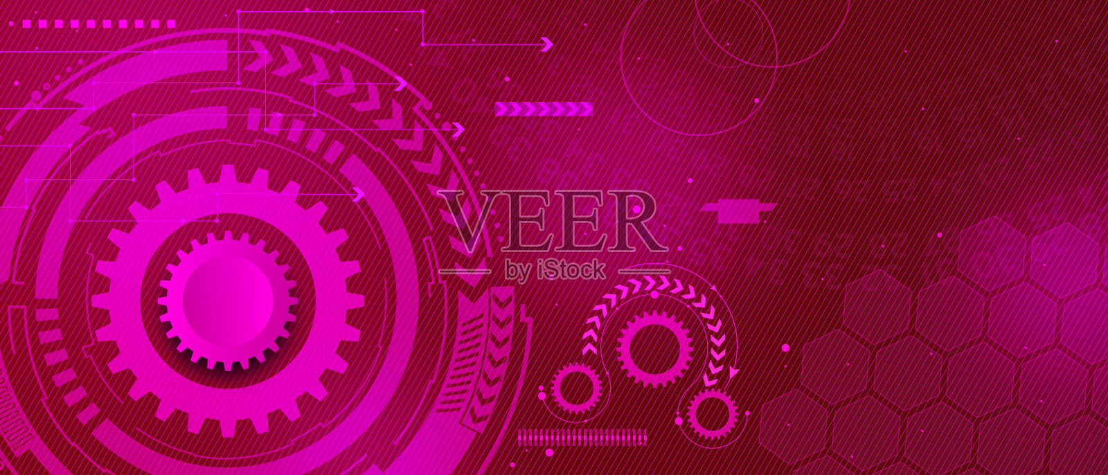 插图齿轮，六边形和电路板技术背景插画图片素材