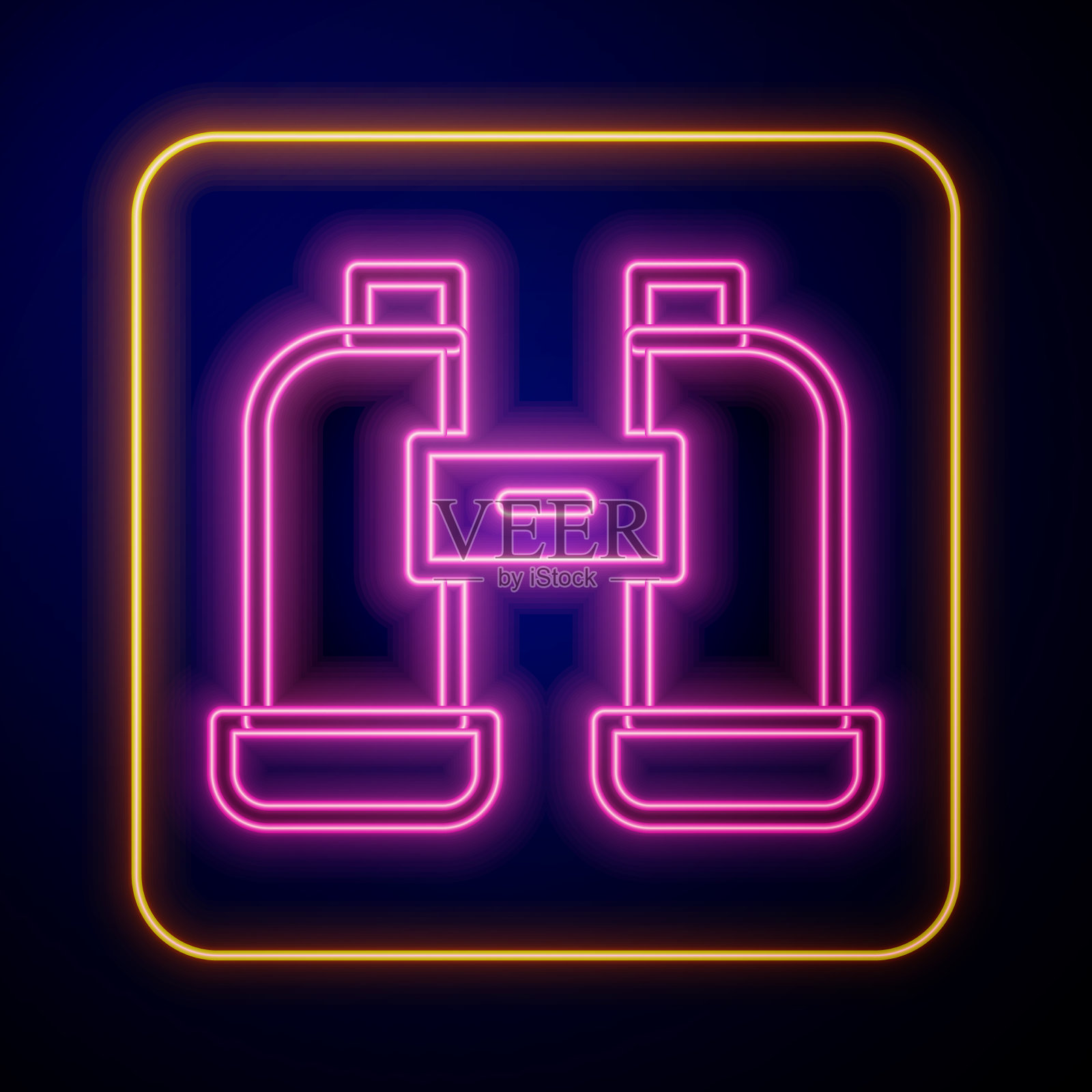 发光的霓虹灯双筒望远镜图标孤立在黑色插画图片素材