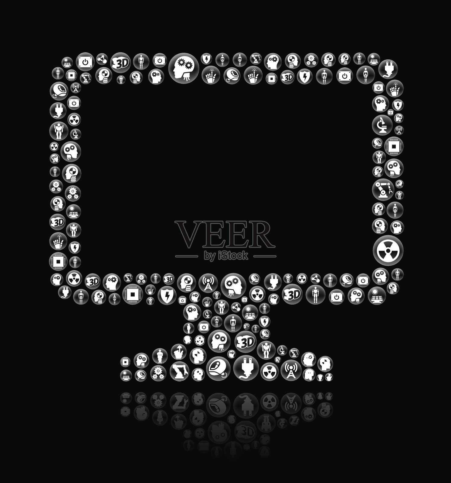 计算机监控机器人和机器人黑色矢量按钮模式插画图片素材