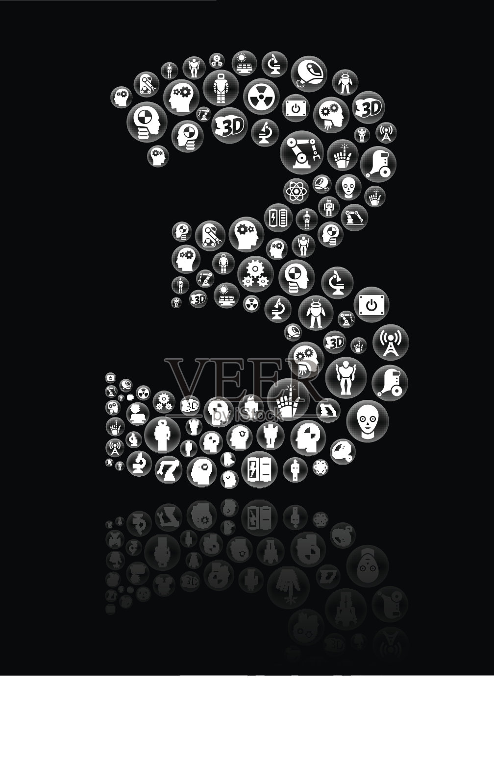 三个机器人和机器人黑色矢量按钮模式插画图片素材