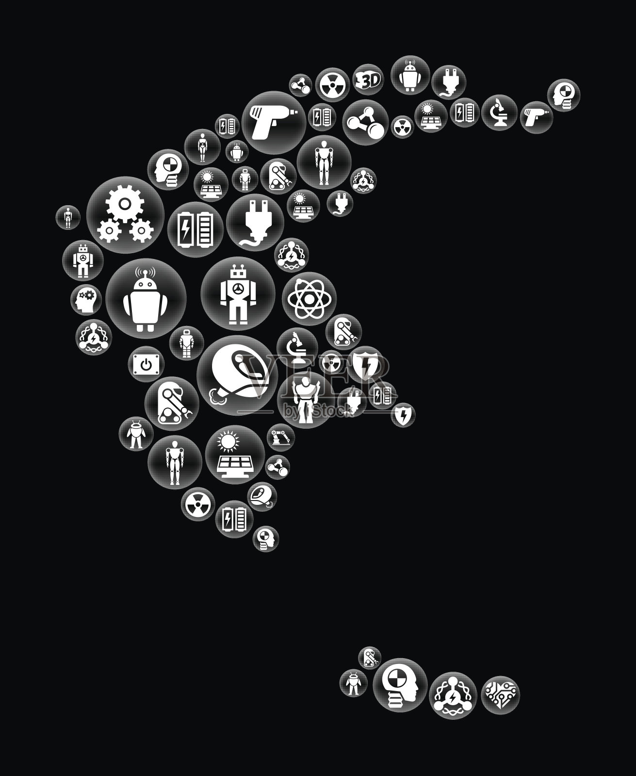 希腊机器人和机器人黑色矢量按钮模式插画图片素材