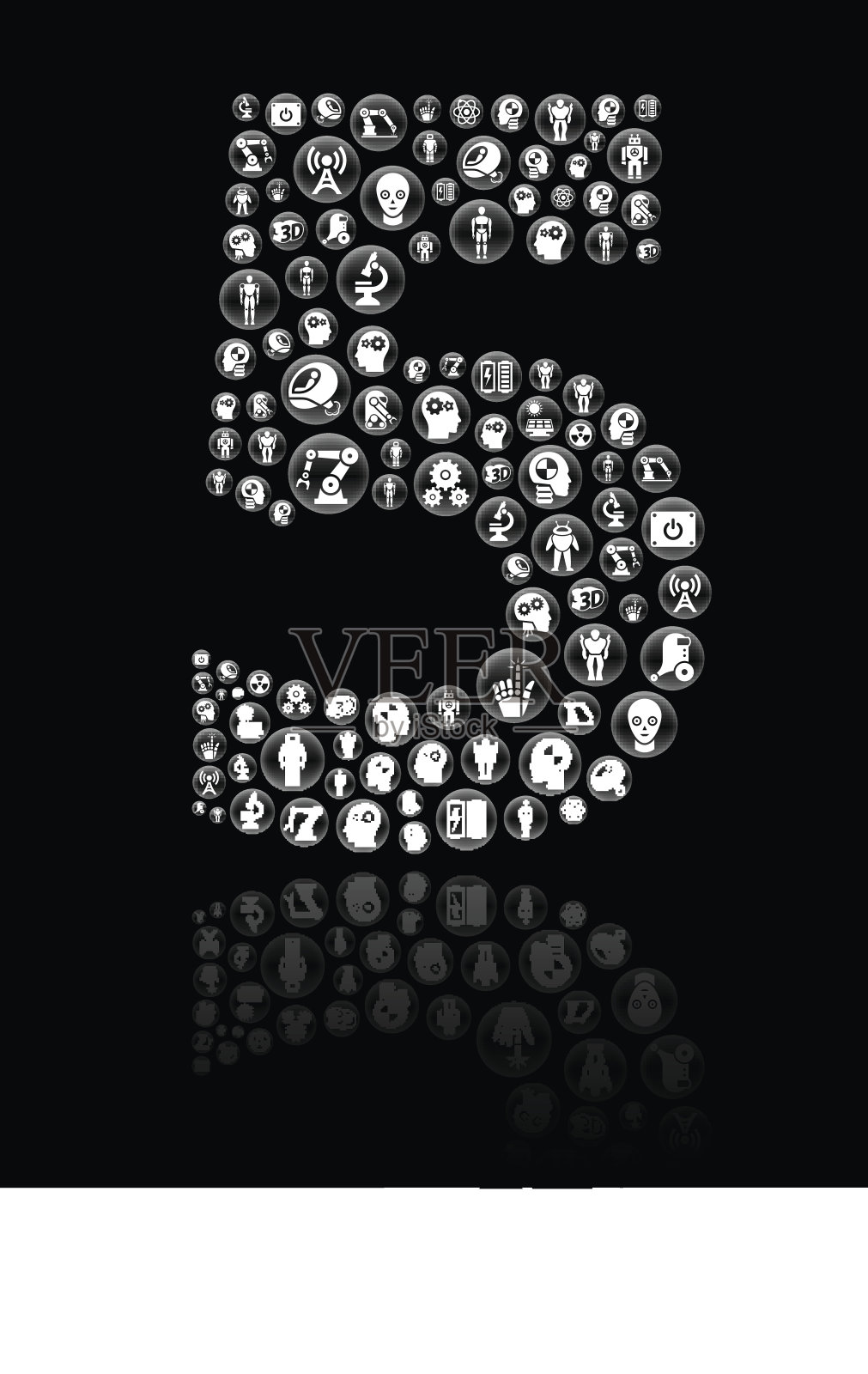 五机器人和机器人黑色矢量按钮模式插画图片素材