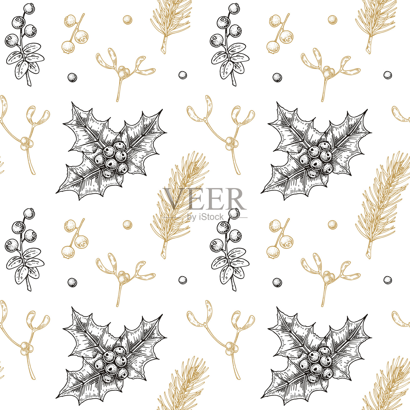 手绘圣诞和新年图案插画图片素材