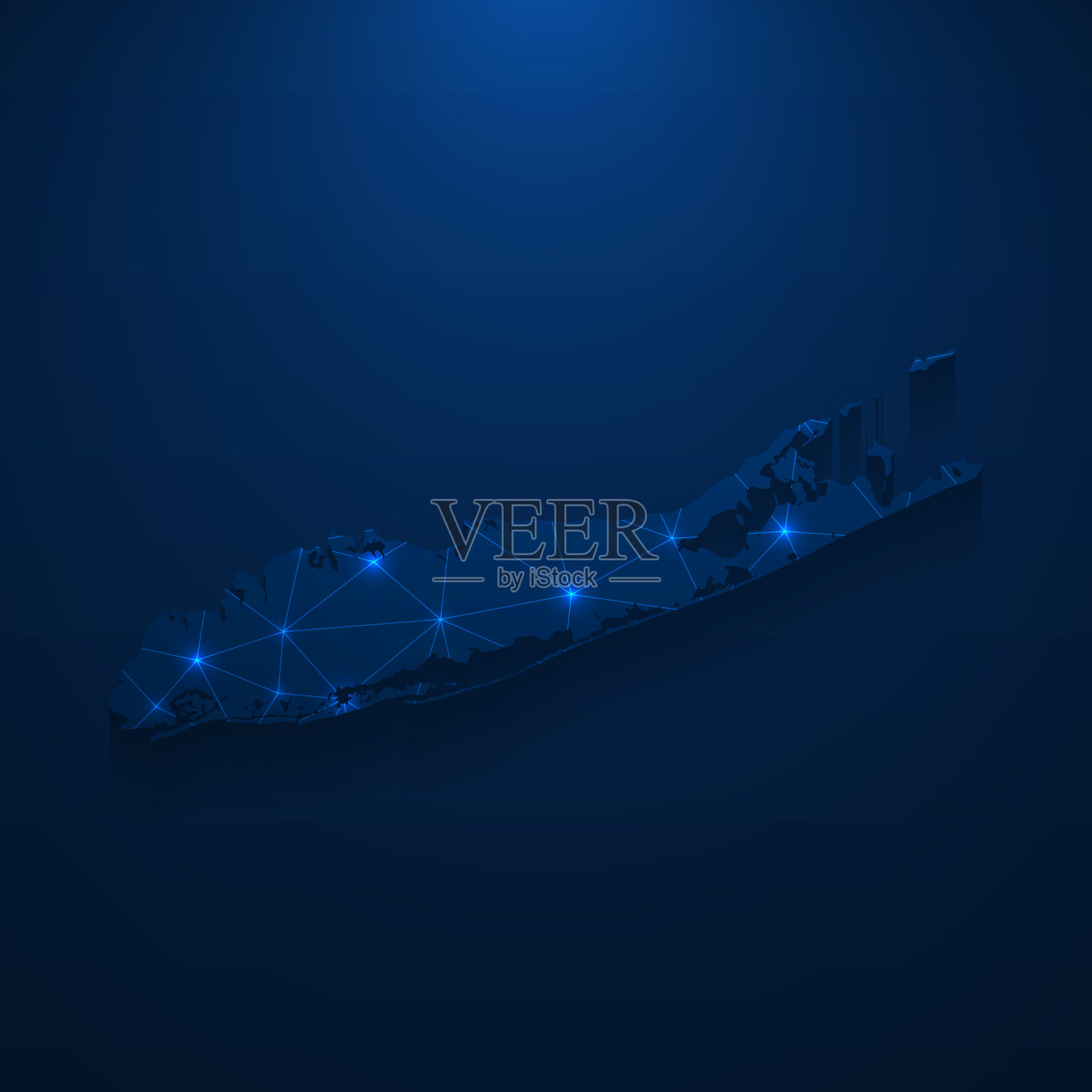 长岛地图网络-明亮的网格在深蓝色的背景插画图片素材