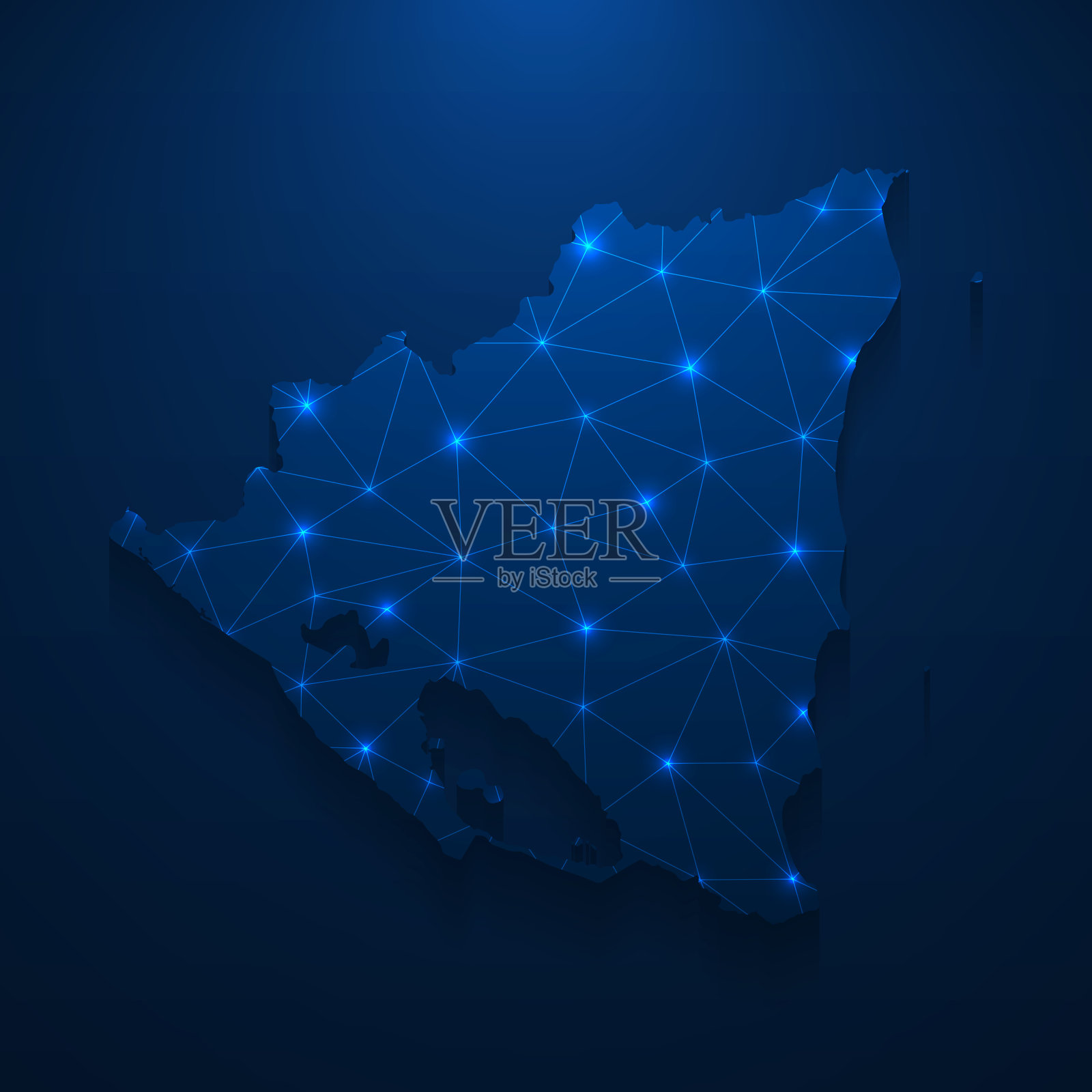 尼加拉瓜地图网络-明亮的网格在深蓝色的背景插画图片素材