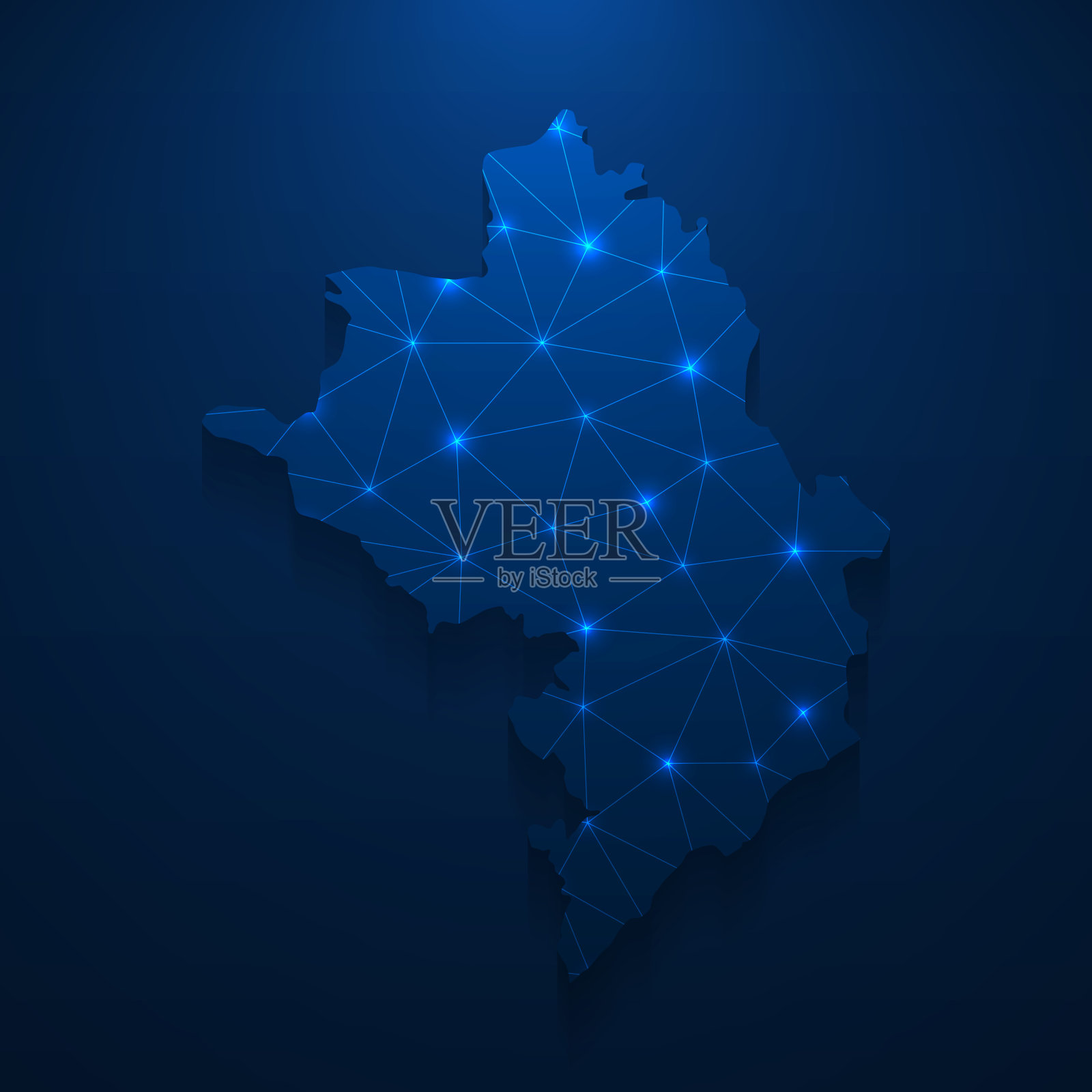 深蓝色背景上的纳戈尔诺-卡拉巴赫地图网络-明亮网格插画图片素材