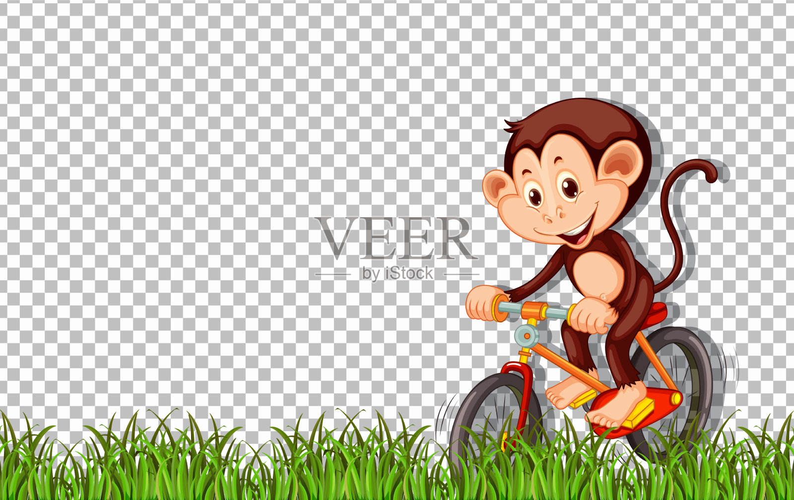 猴子在透明的背景上骑自行车插画图片素材