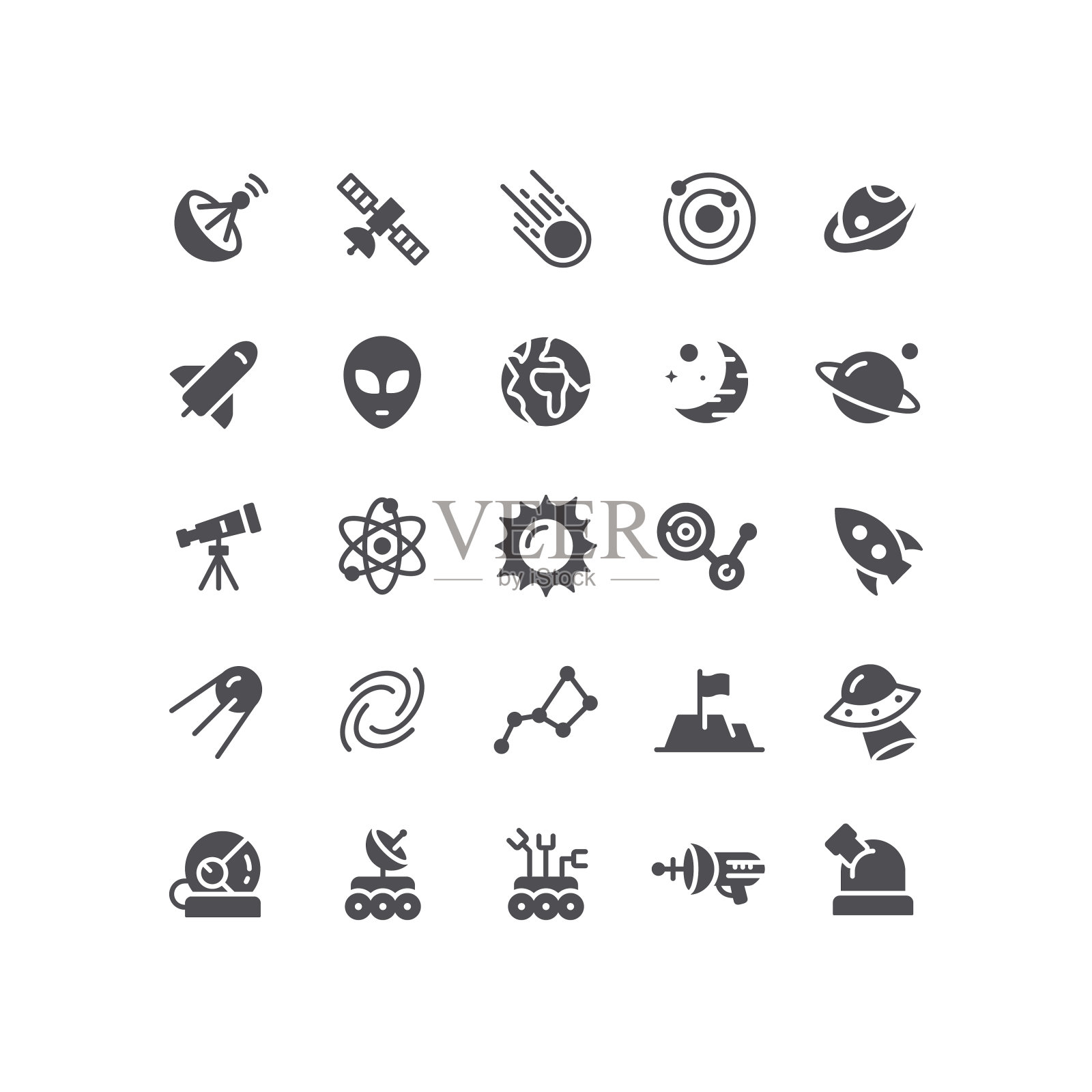 外太空平面图标设置插画图片素材