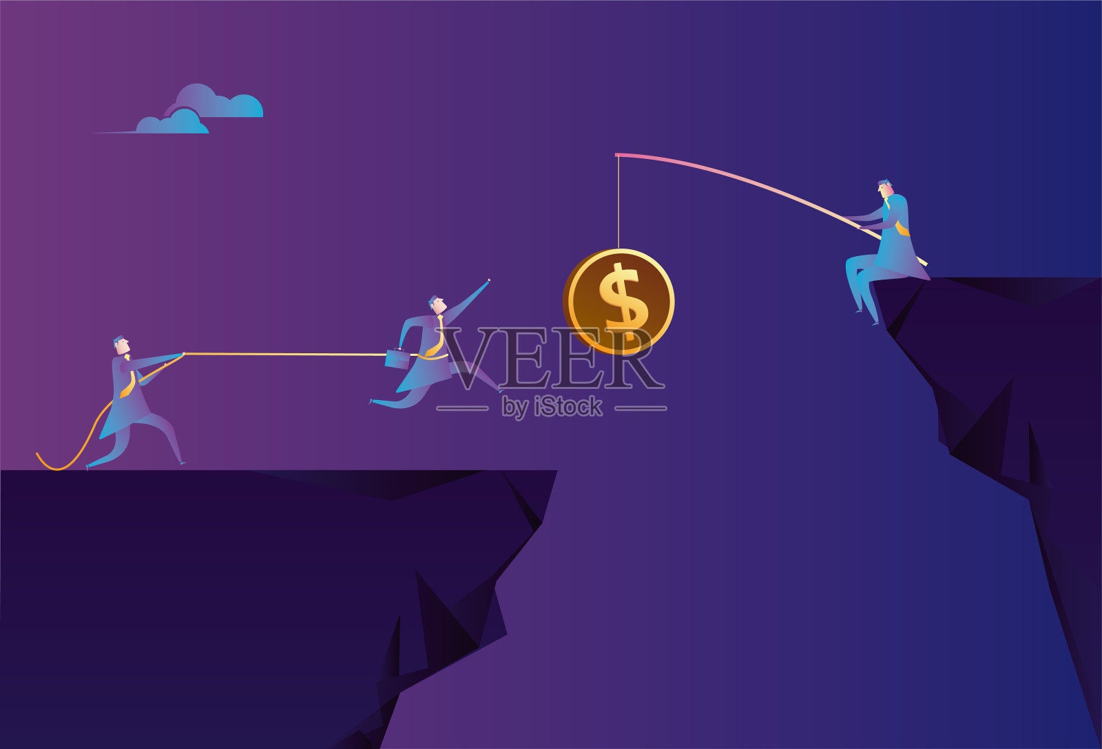 商人把被美元诱惑的人拉下了悬崖插画图片素材