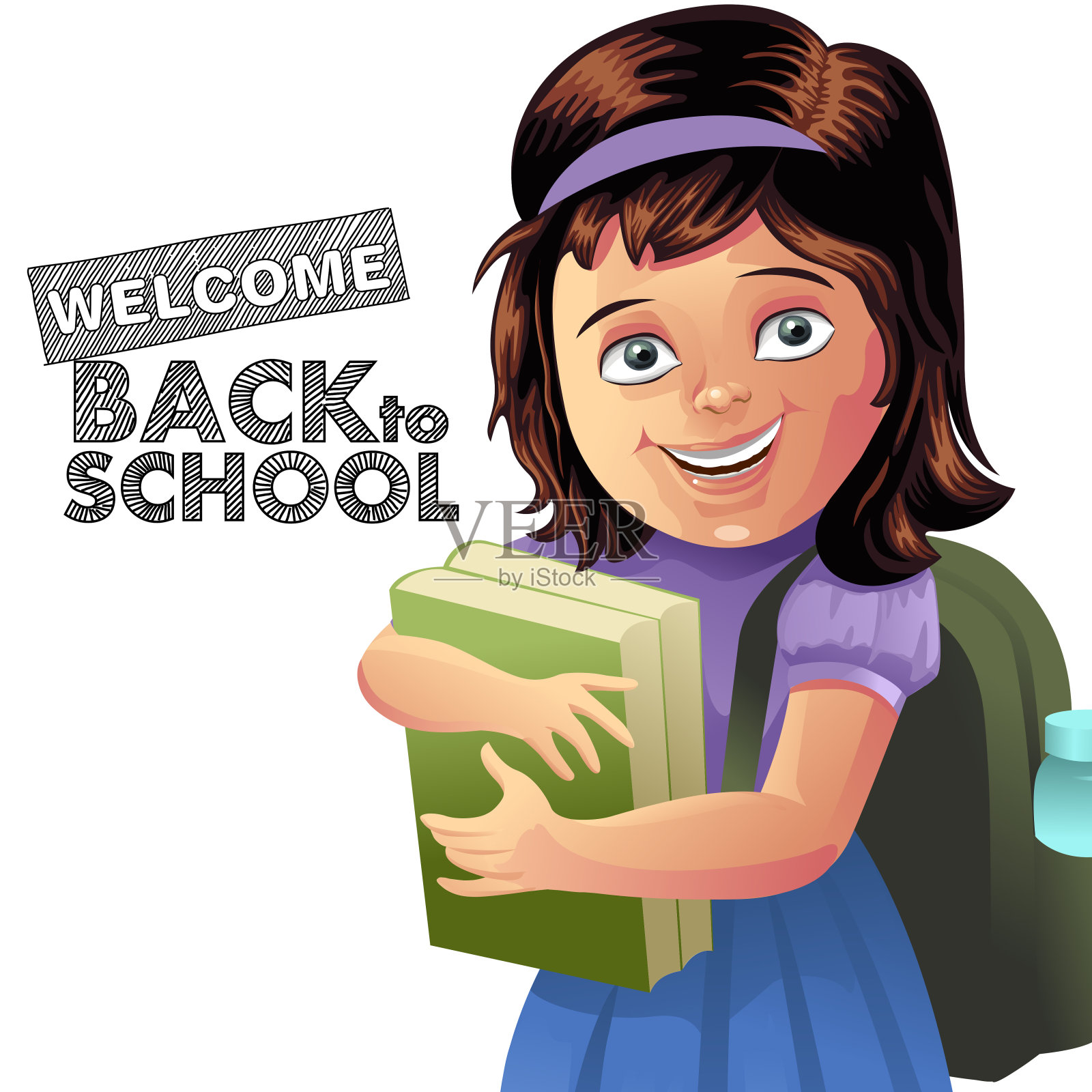 准备上学的可爱小女孩插画插画图片素材