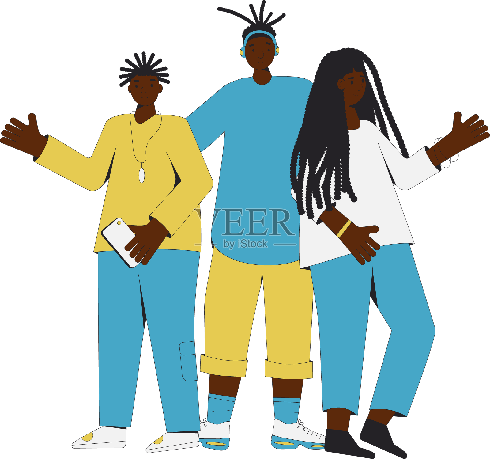 一群非裔美国青少年站着设计元素图片