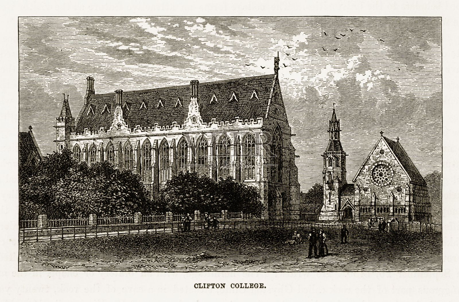 克利夫顿学院，英国布里斯托尔，维多利亚版画，大约1840年插画图片素材