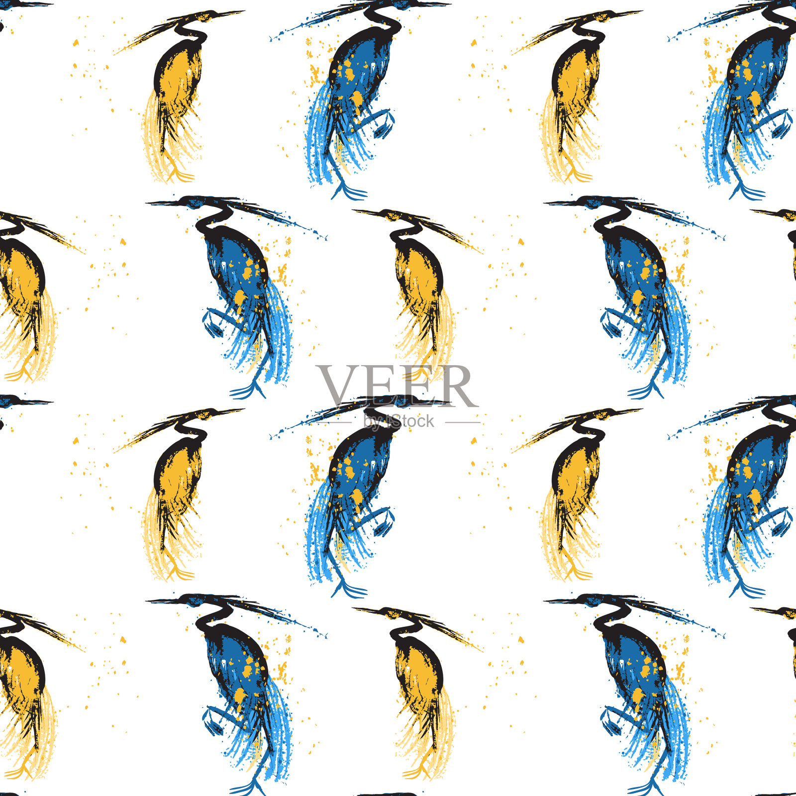 与苍鹭无缝图案插画图片素材