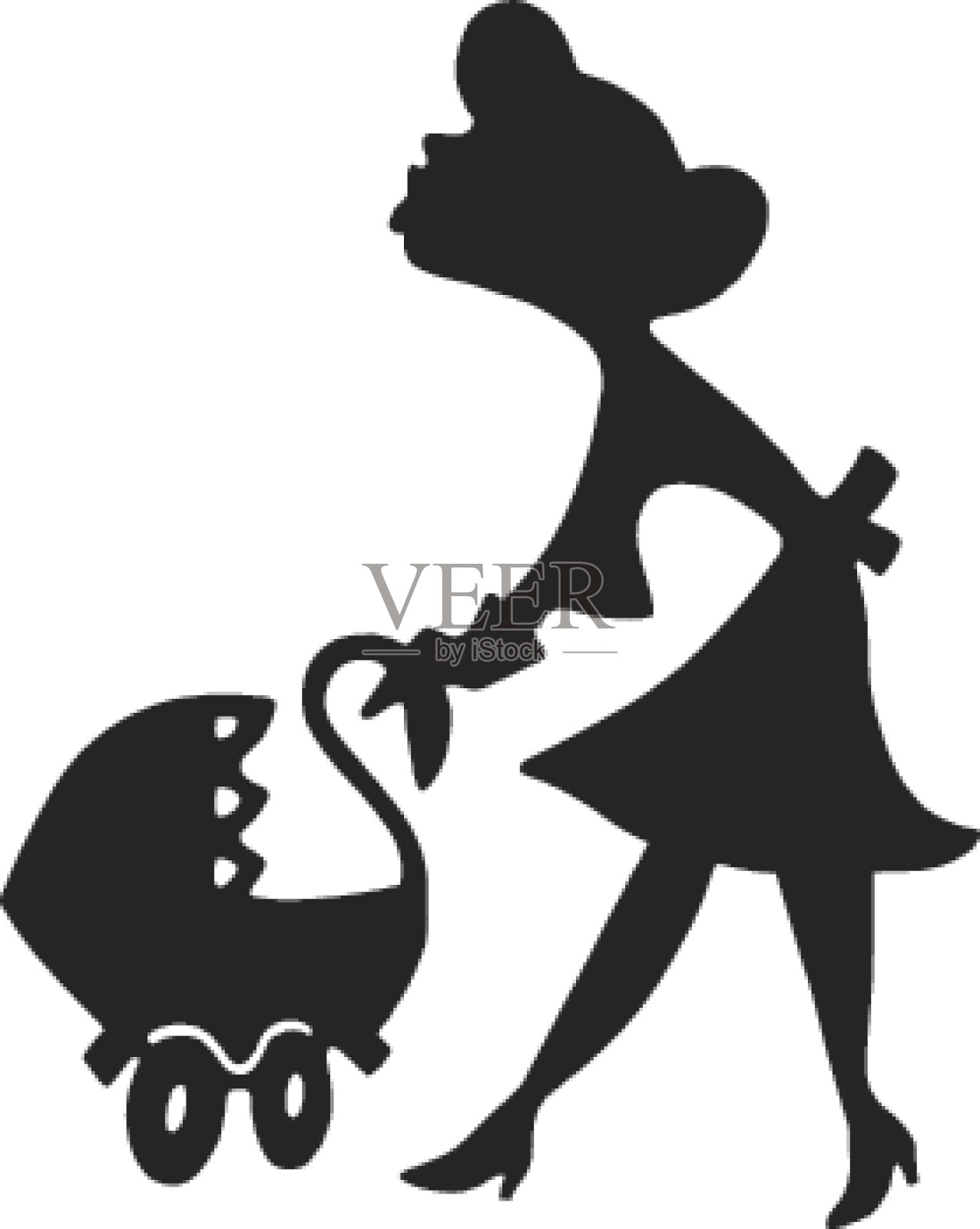 推婴儿车的女人插画图片素材