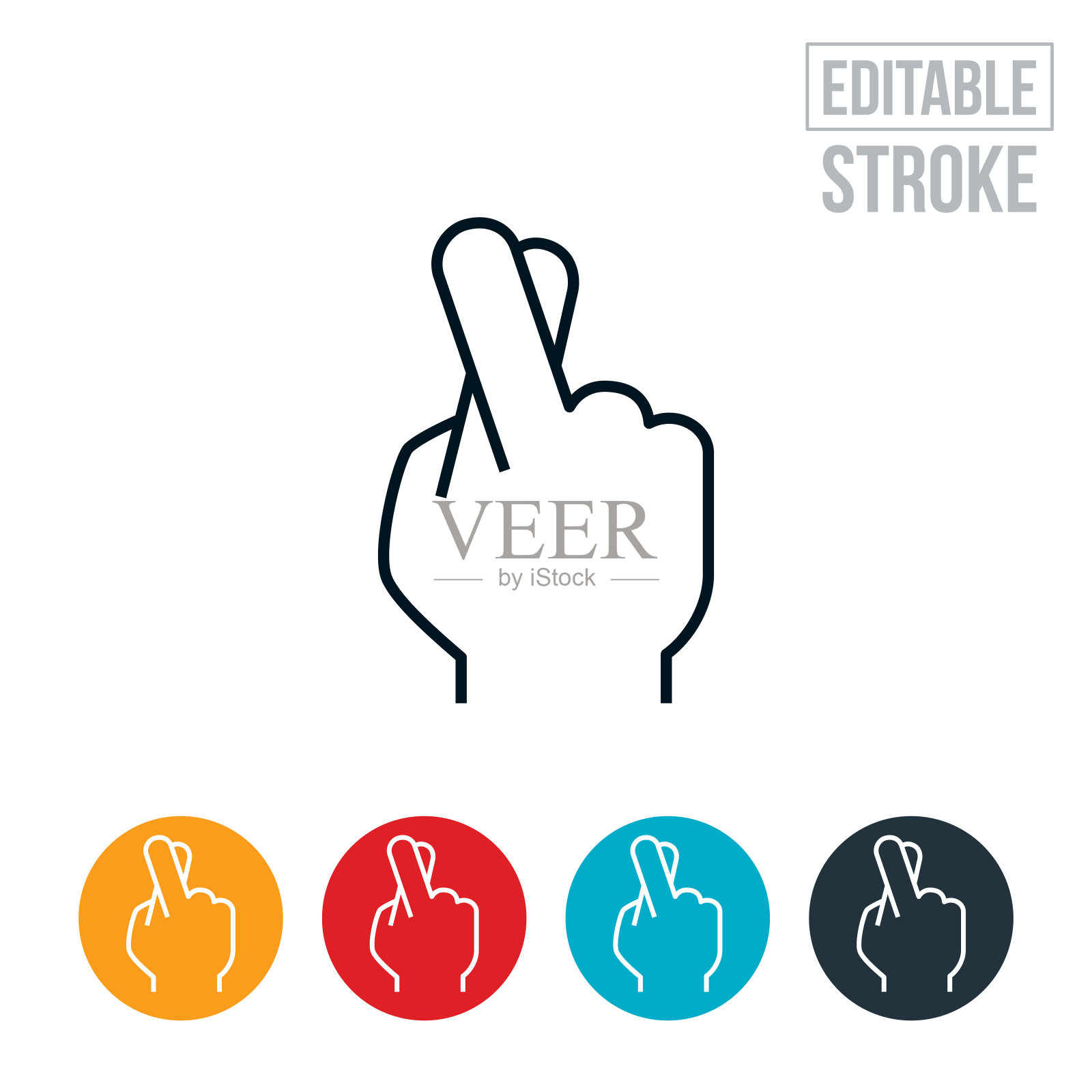 手指交叉细线图标-可编辑的描边插画图片素材