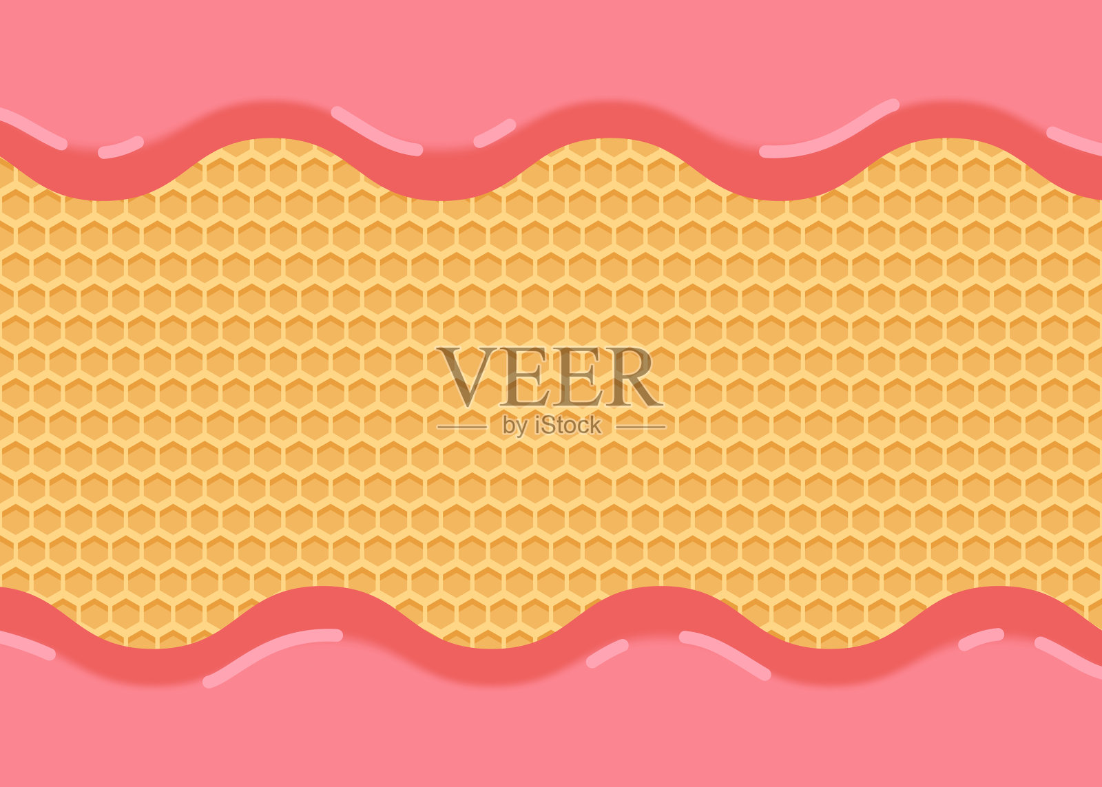 华夫饼配融化的奶油插画图片素材