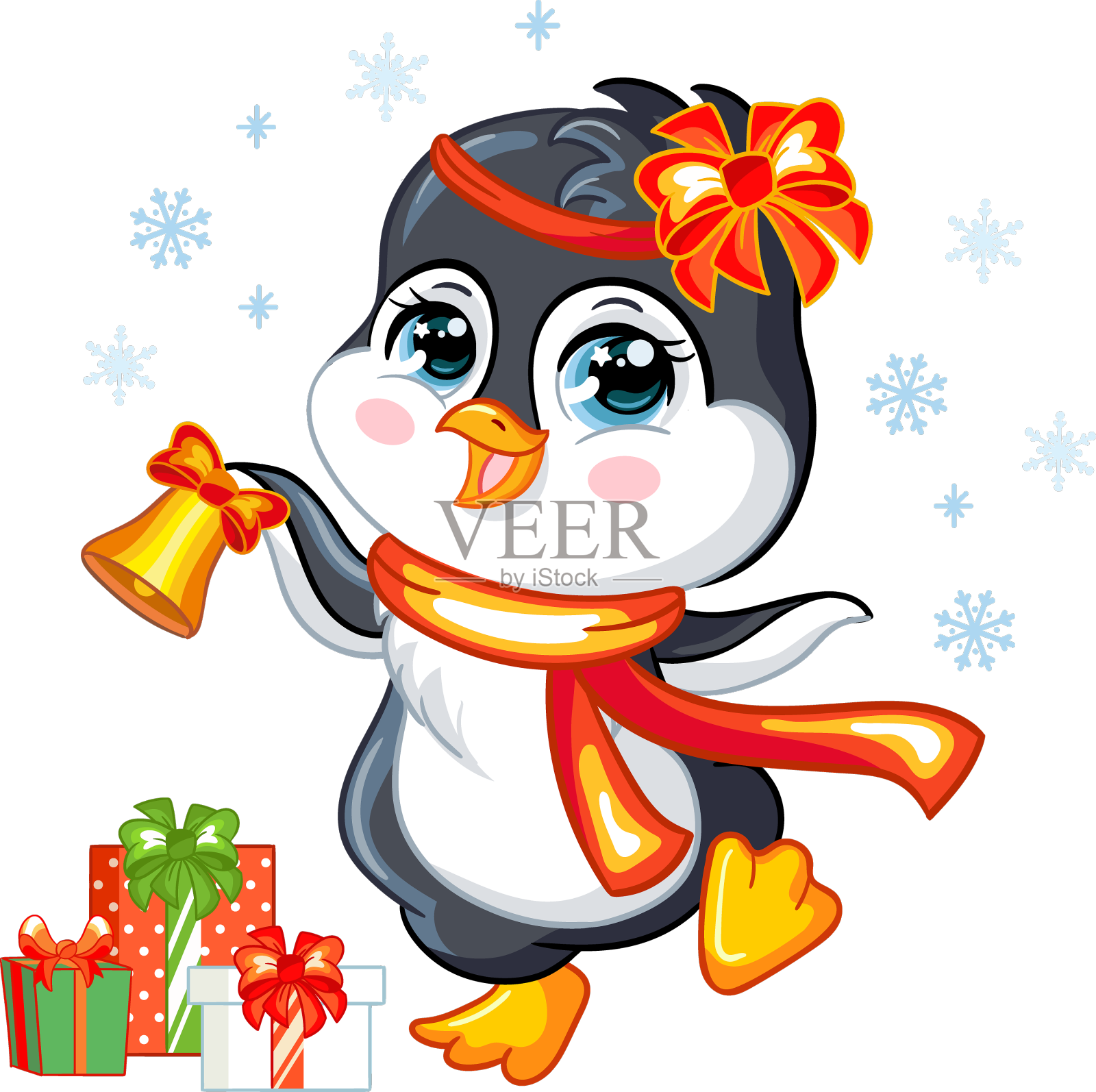 可爱的圣诞企鹅和礼物设计元素图片