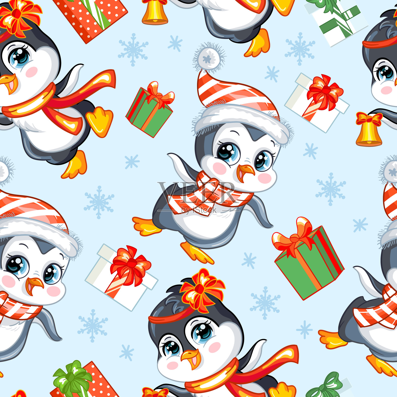 无缝模式与宝宝圣诞企鹅插画图片素材