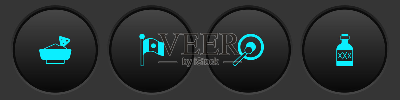 在碗墨西哥国旗锣和龙舌兰设置玉米片图标素材