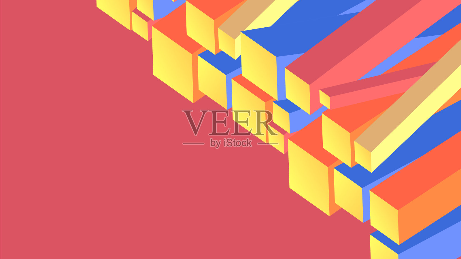 抽象的几何旗帜插图-在透视的矩形块堆。插画图片素材