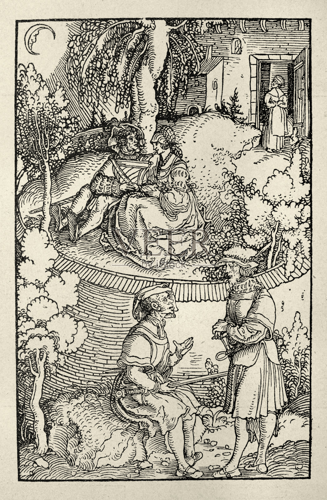 汉斯·伯克梅尔的古版画，《塞莱斯汀的悲剧》，16世纪晚期的艺术插画图片素材