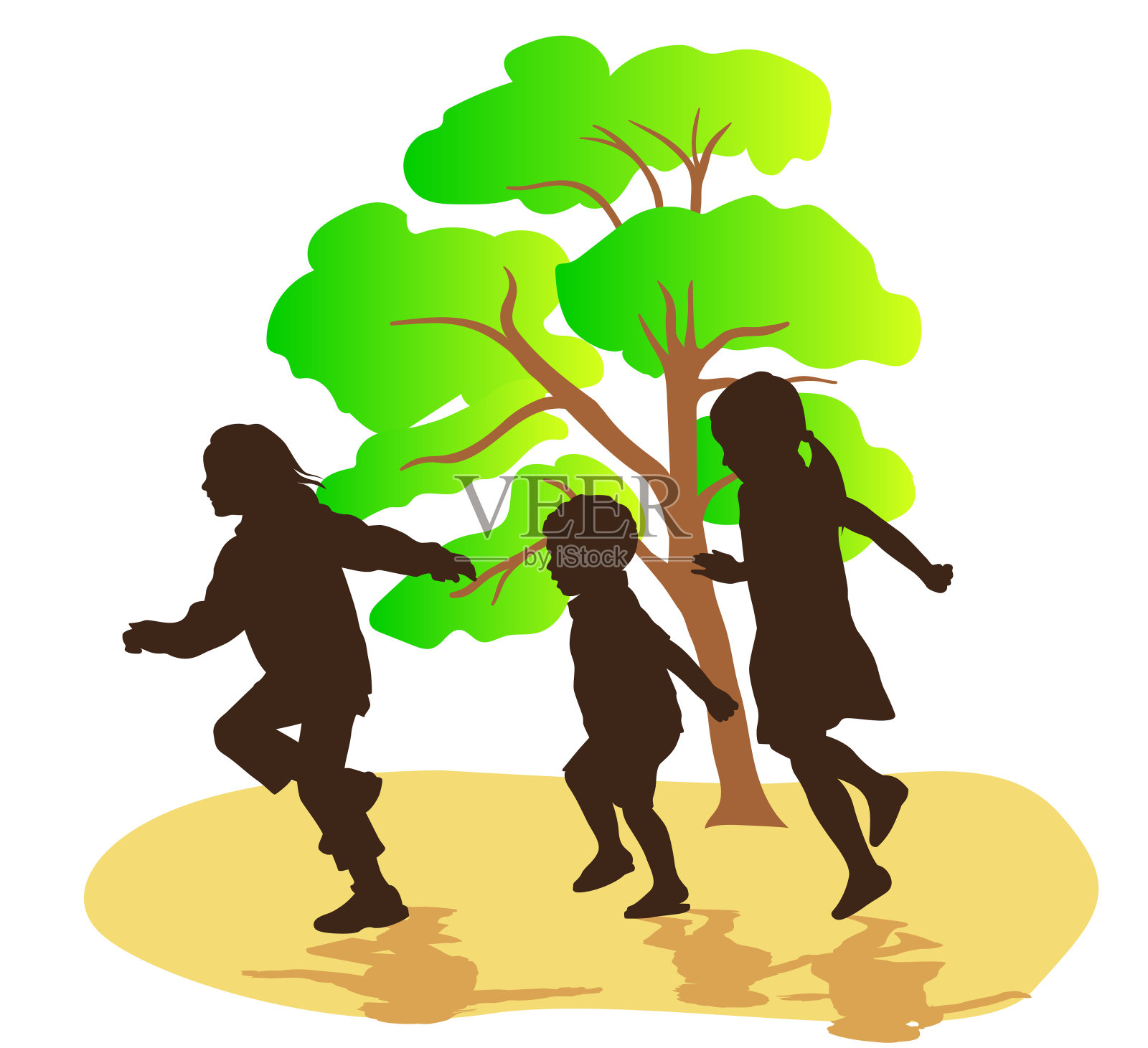 孩子们在户外奔跑插画图片素材