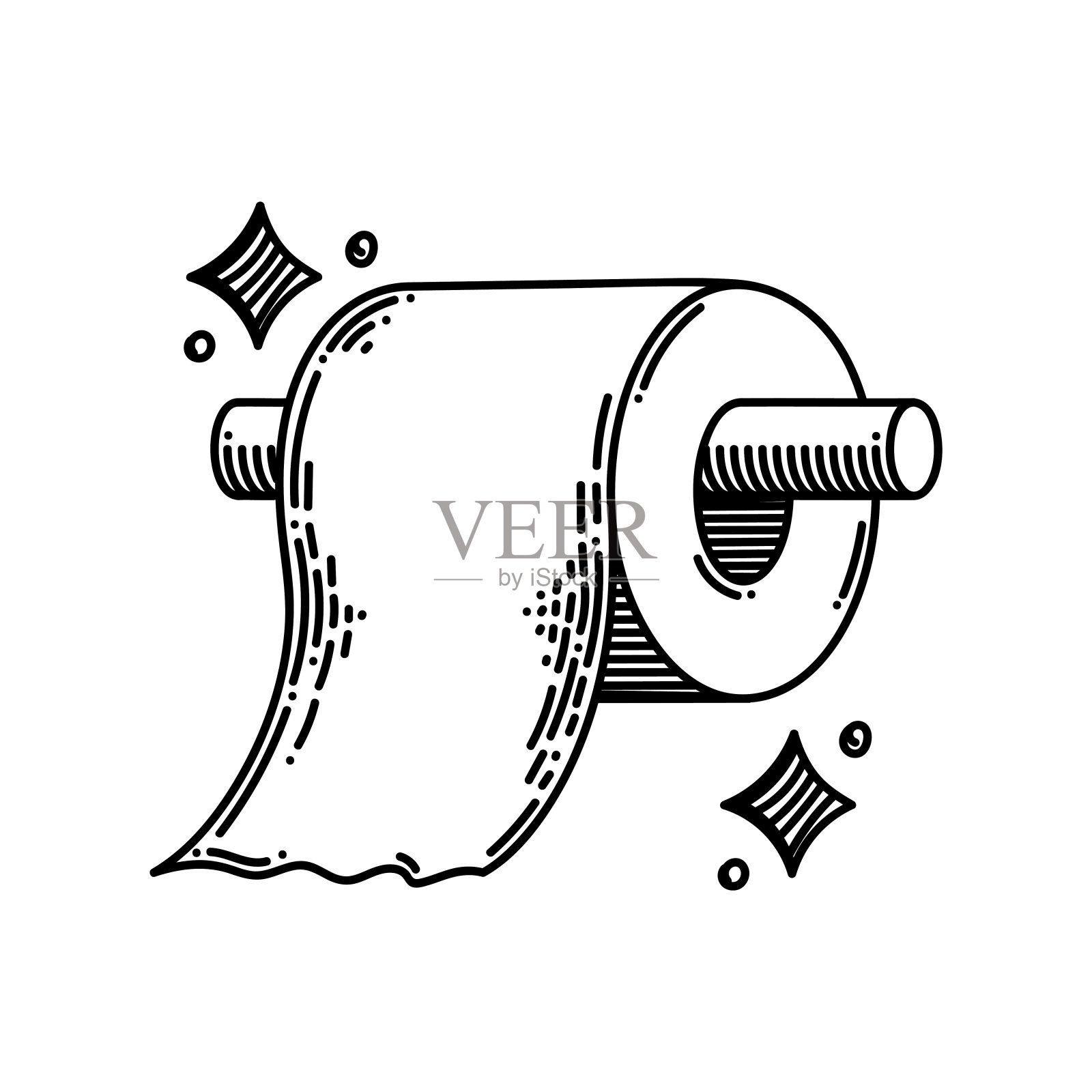 厕纸线条图标，草图设计，像素完美，可编辑的笔画。采购产品清洁产品，清洁，清洁剂，清洁。插画图片素材