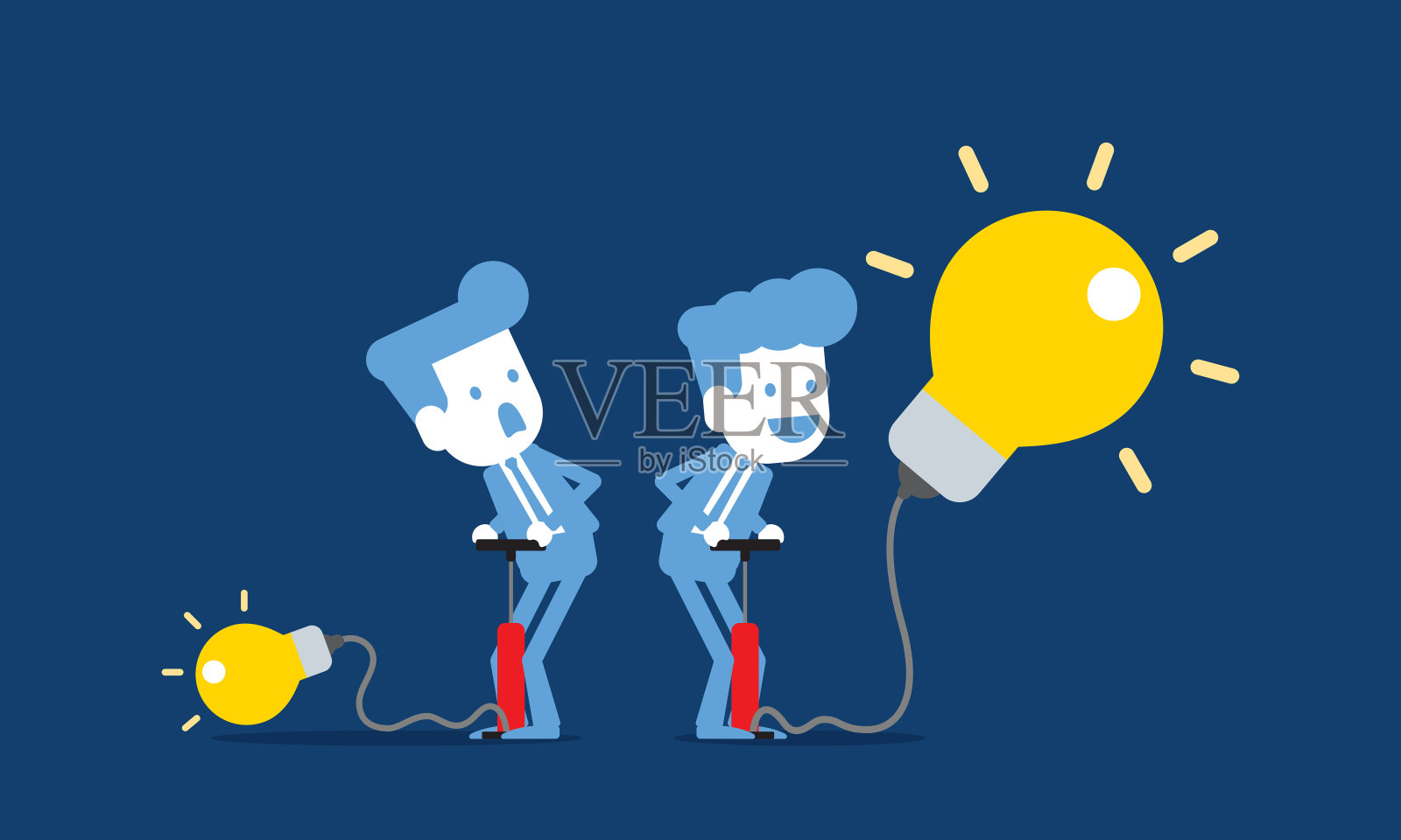 商人们给灯泡气球打气插画图片素材