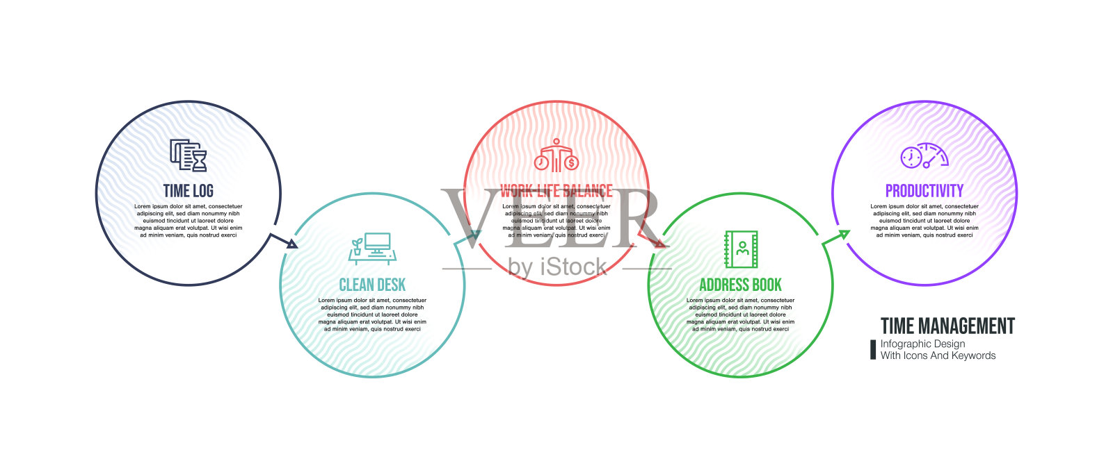 信息图表设计模板与时间管理关键字和图标插画图片素材
