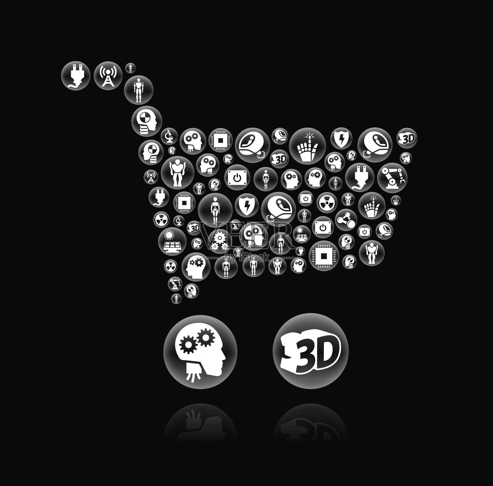 购物车机器人和机器人黑色矢量按钮模式插画图片素材