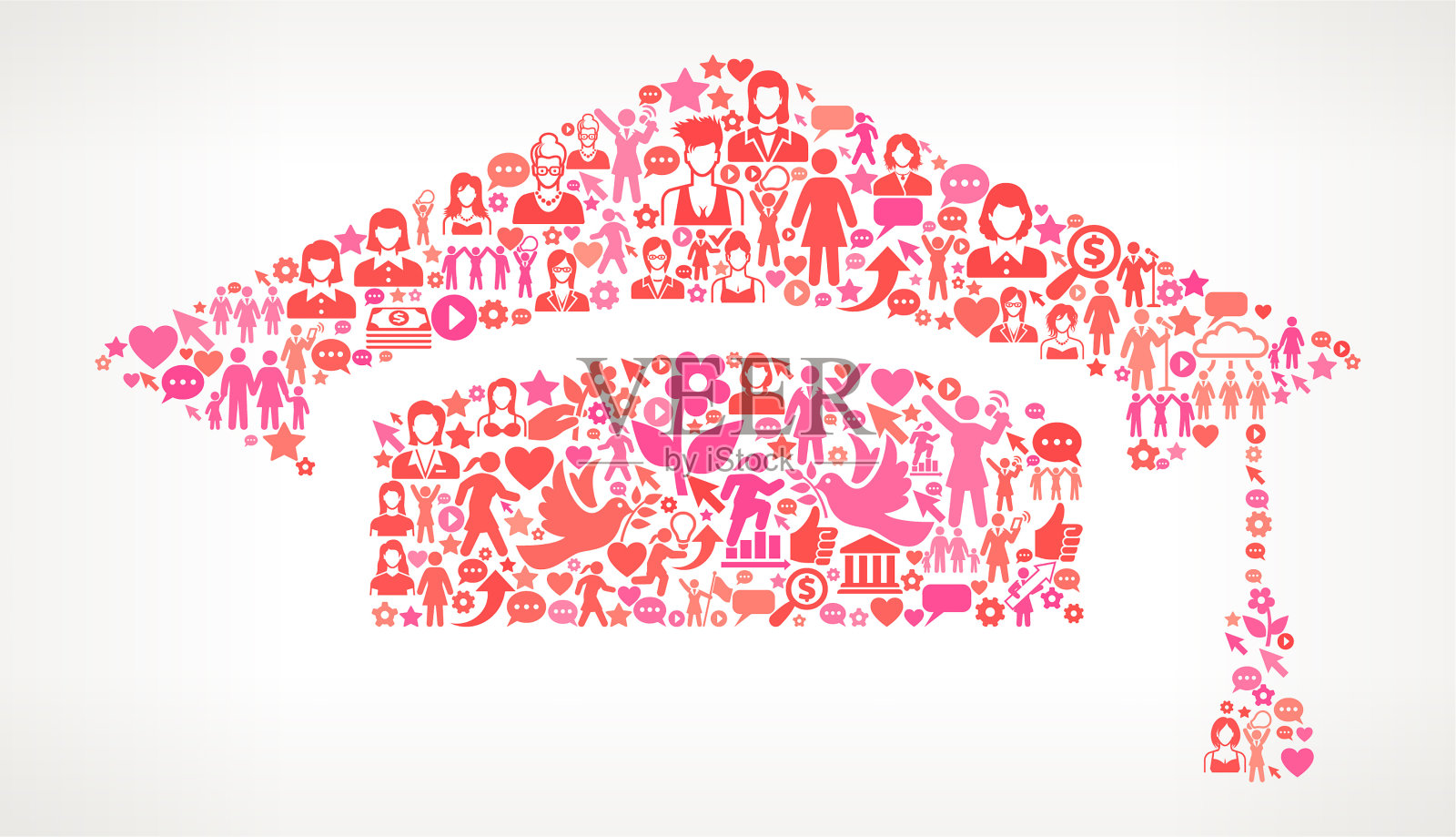 毕业帽妇女权利和女孩权力图标模式插画图片素材