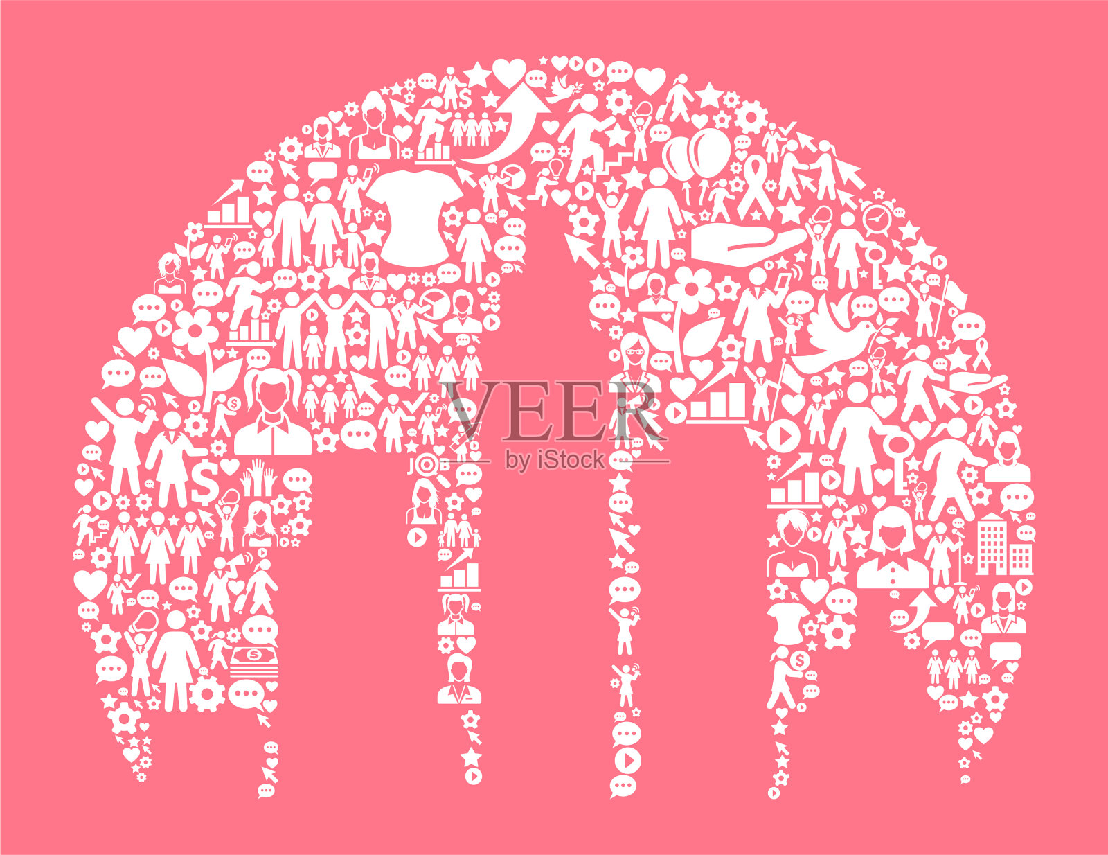 城市景观建筑妇女权利和女孩权力图标模式插画图片素材