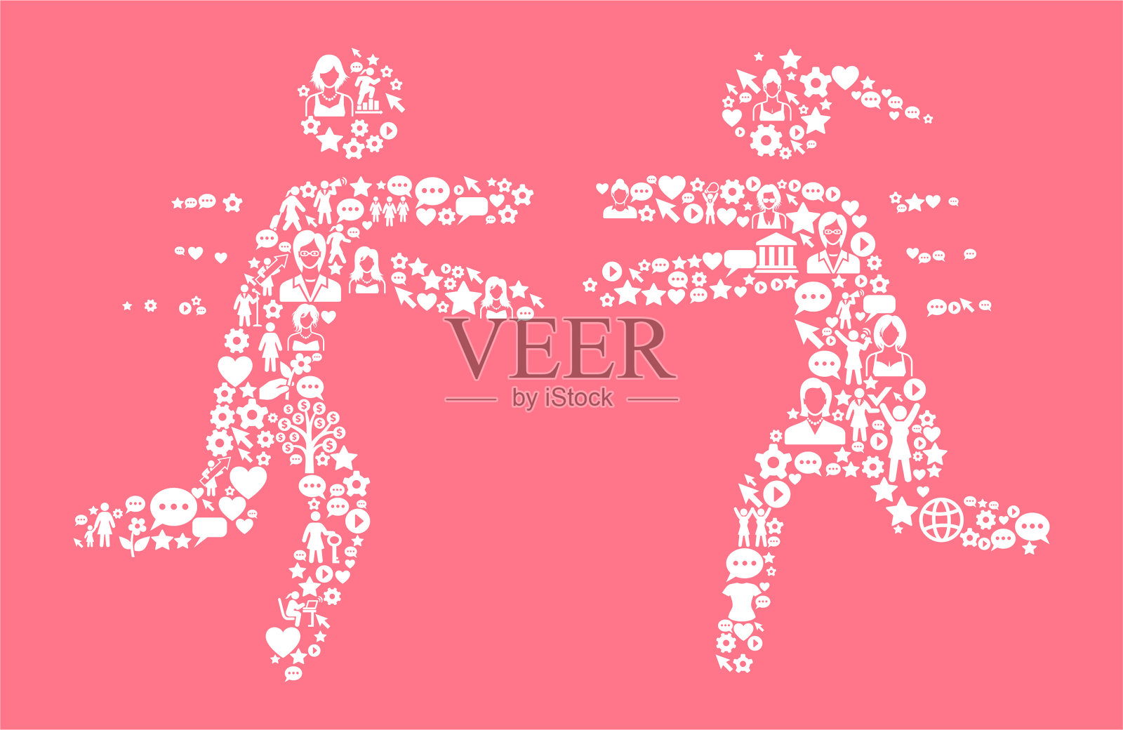 夫妇妇女权利和女孩权力的图标模式插画图片素材