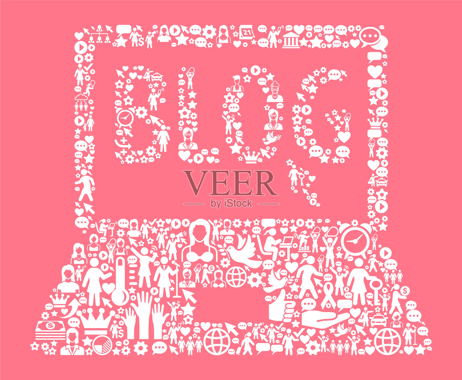 博客电脑妇女权利和女孩权力图标模式插画图片素材