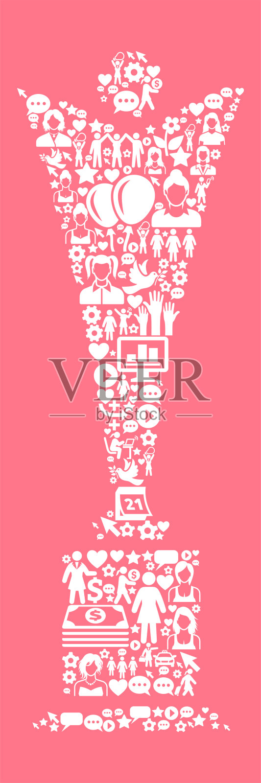 奖杯的妇女权利和女孩的权力图标模式插画图片素材