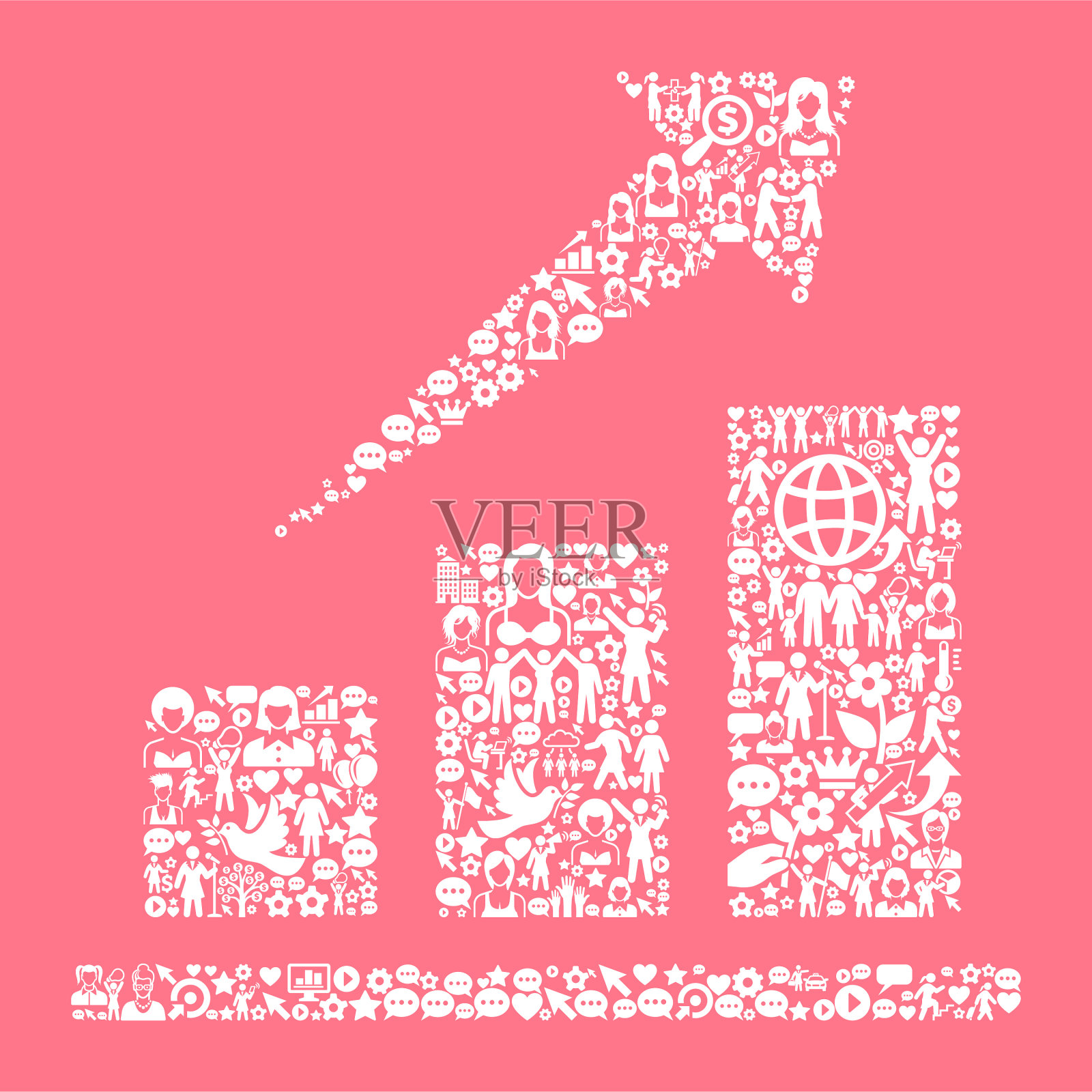 股市女性权利和女孩权力的图标模式插画图片素材