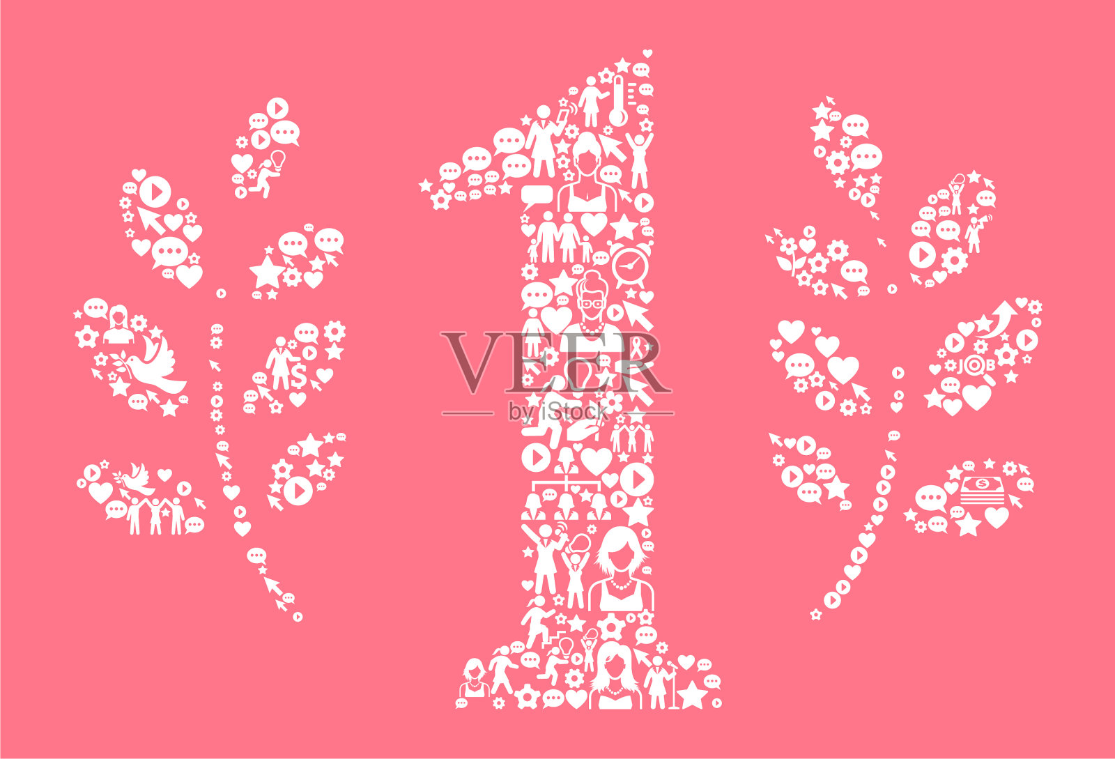 第一妇女权利和女孩权力图标模式插画图片素材