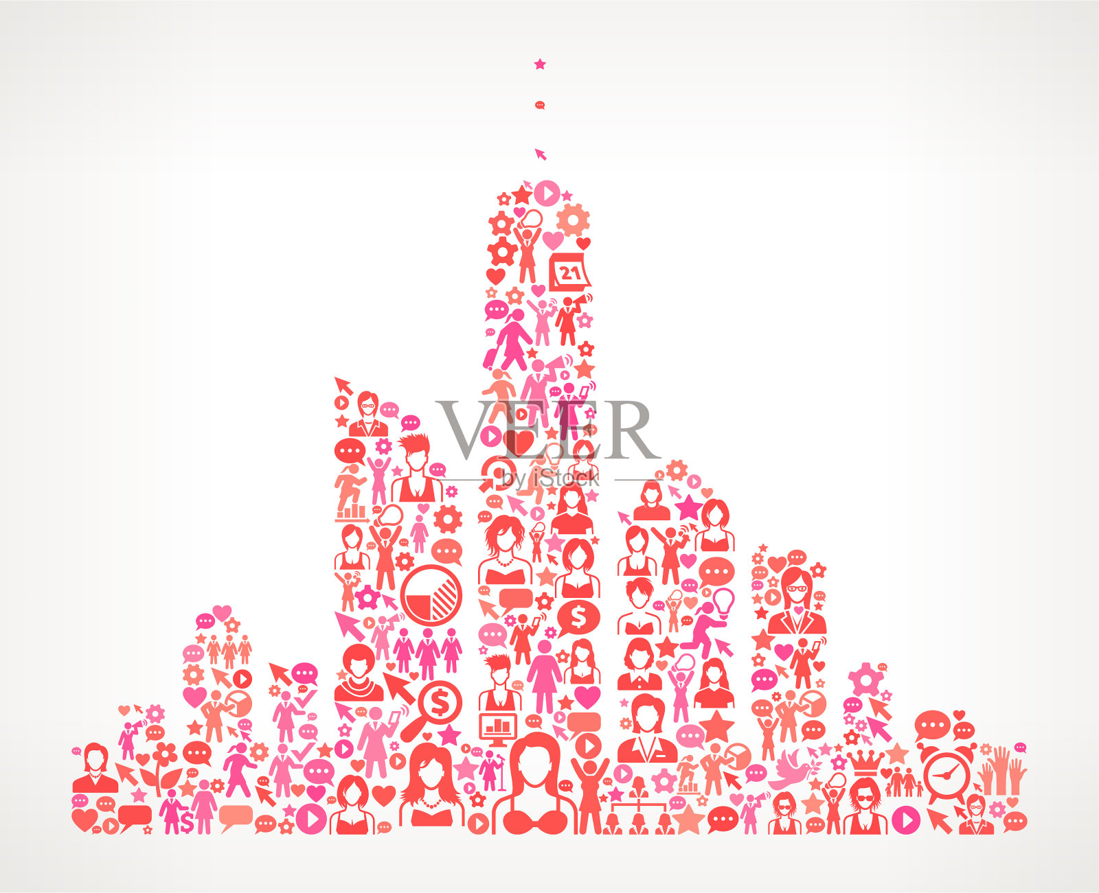 城市天际线妇女权利和女孩图标模式插画图片素材