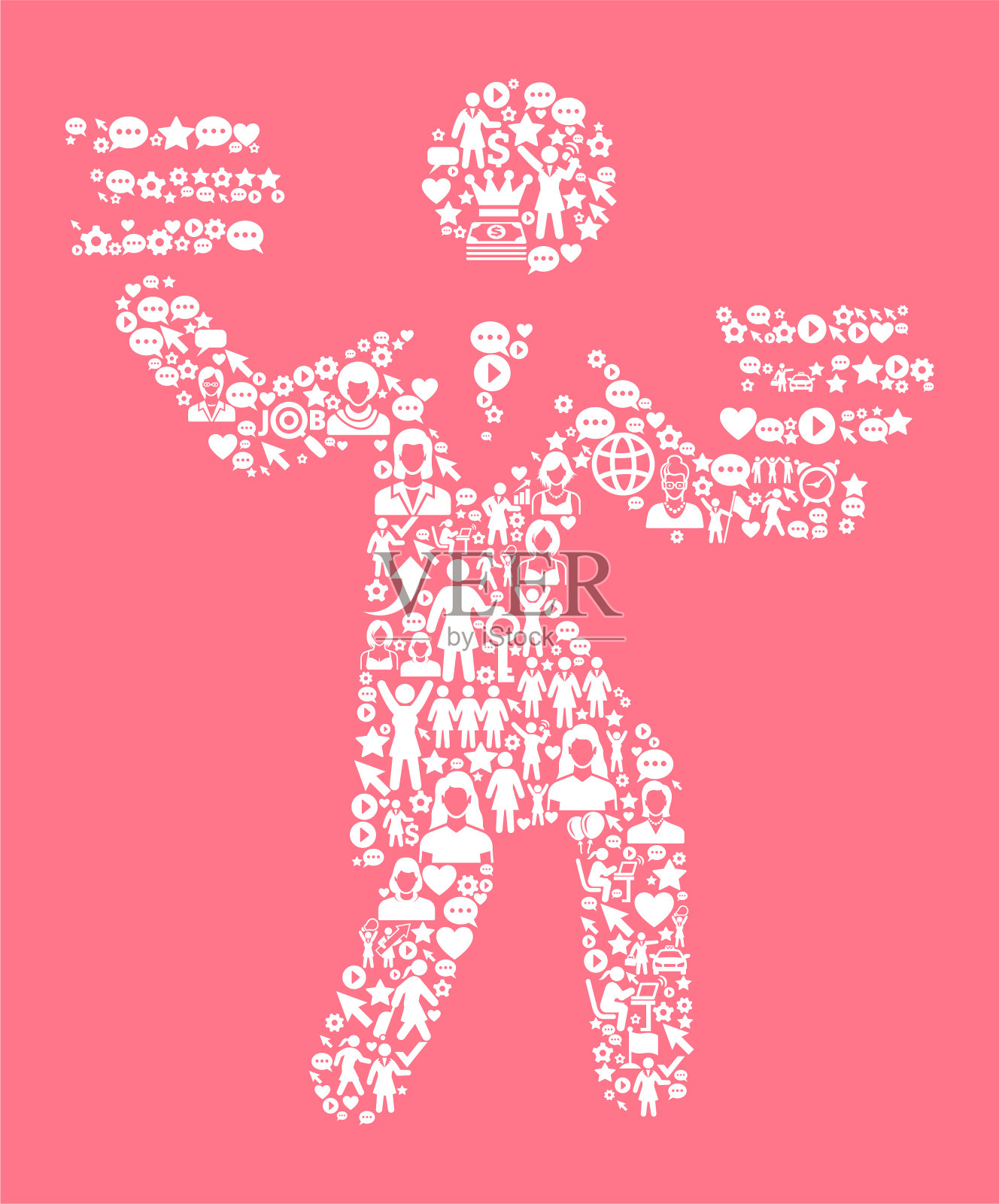 商业妇女和教育妇女权利和女孩权力的图标模式插画图片素材