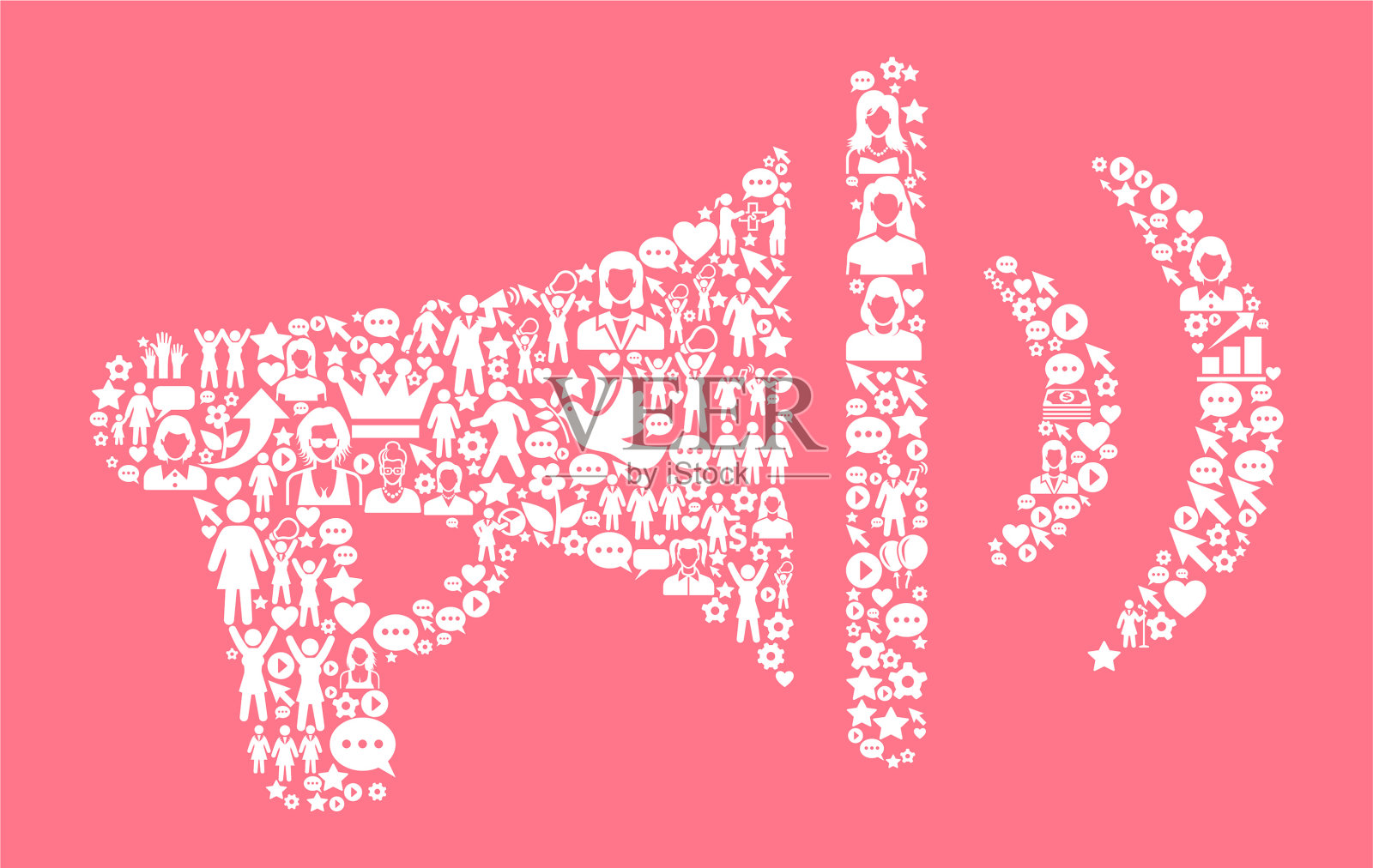 广播扩音器妇女权利和女孩权力图标模式插画图片素材