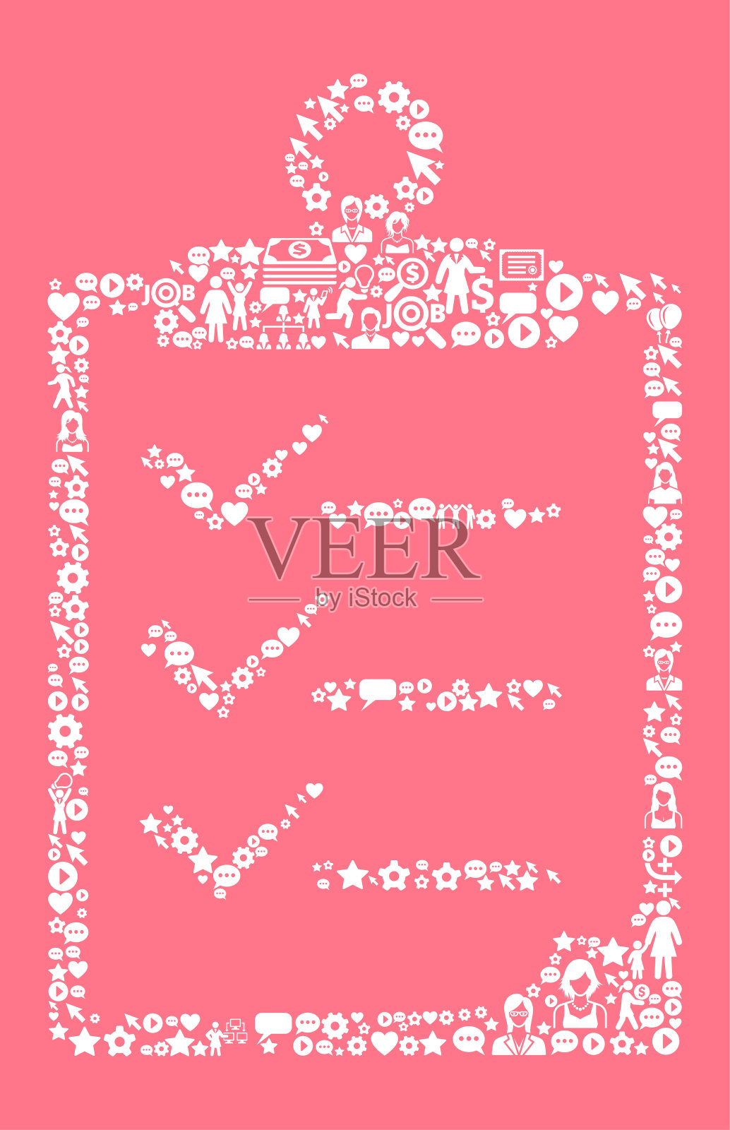 检查表剪贴板妇女权利和女孩权力图标模式插画图片素材