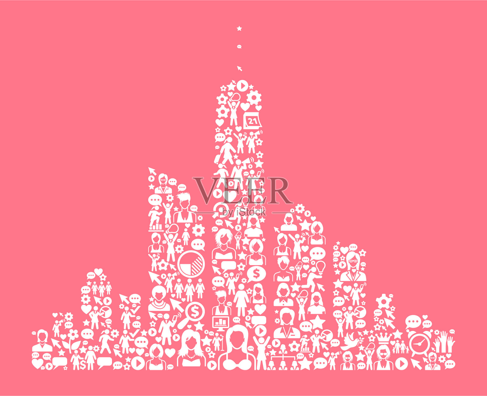 城市天际线妇女权利和女孩权力的图标模式插画图片素材