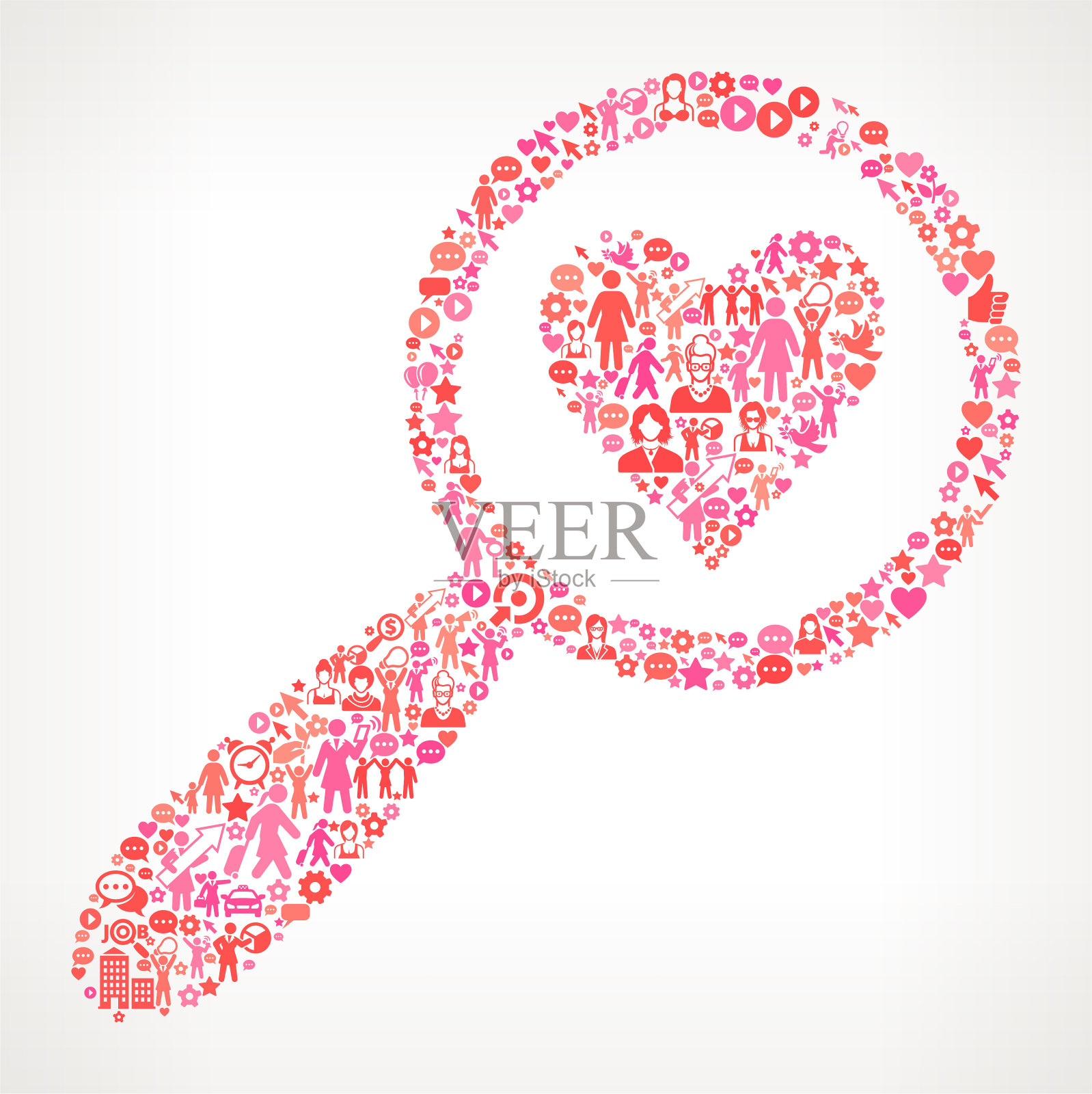 放大镜和心脏妇女权利和女性赋权图标模式插画图片素材