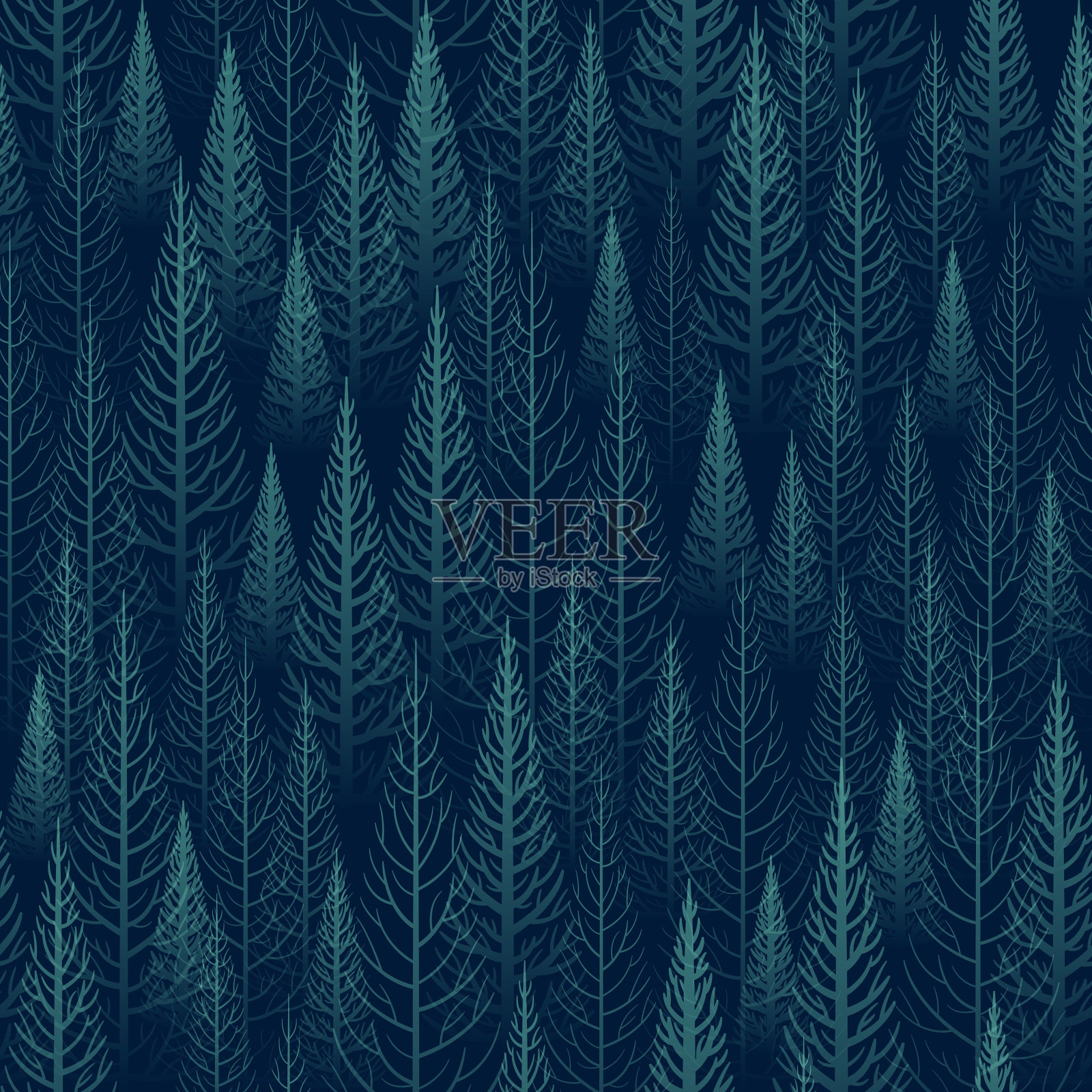 无缝蓝绿色森林背景插画图片素材